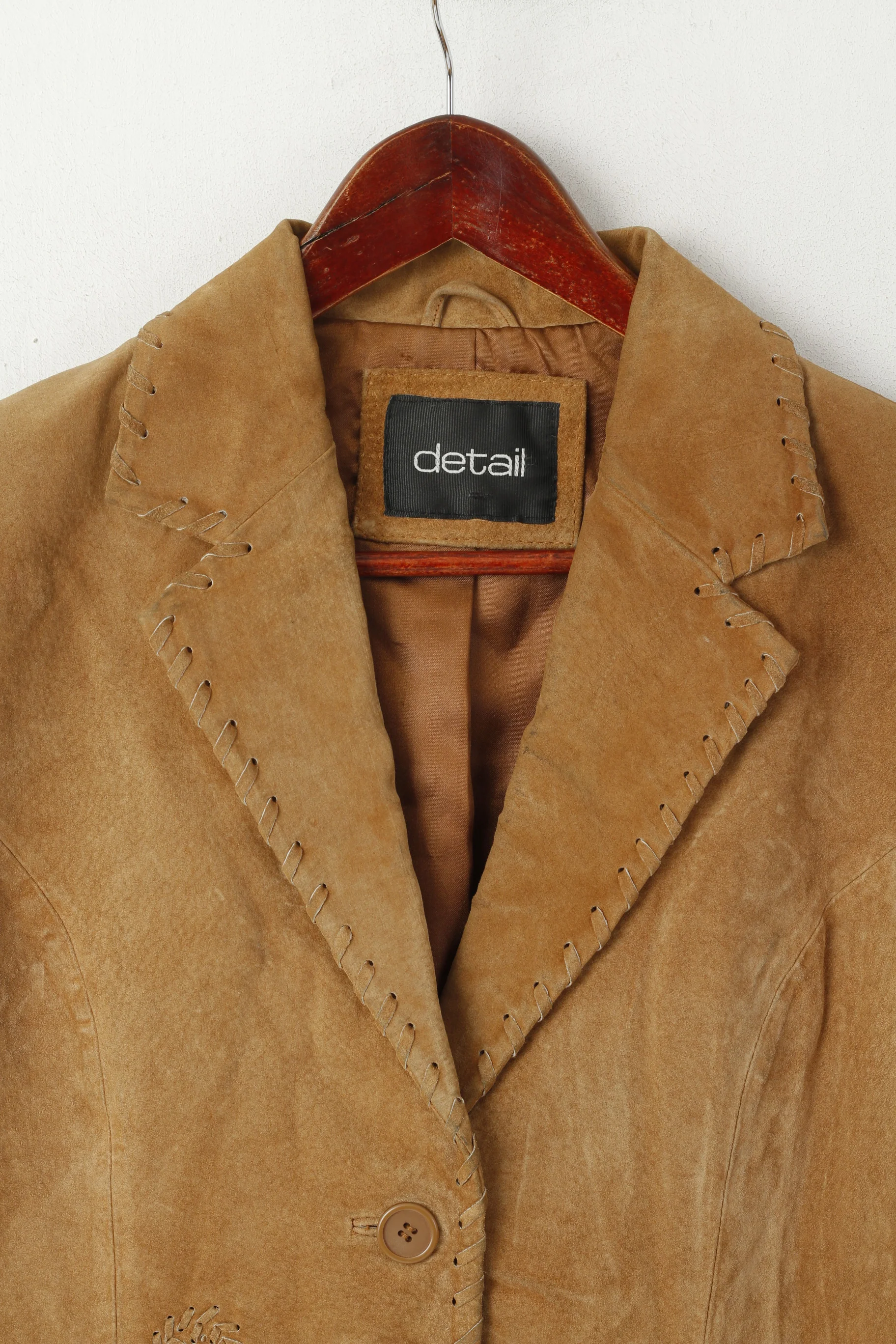 Detail Women 14 40 M Jacket Brown Vintage Leather Suede Western Ornaments Top - Image 2