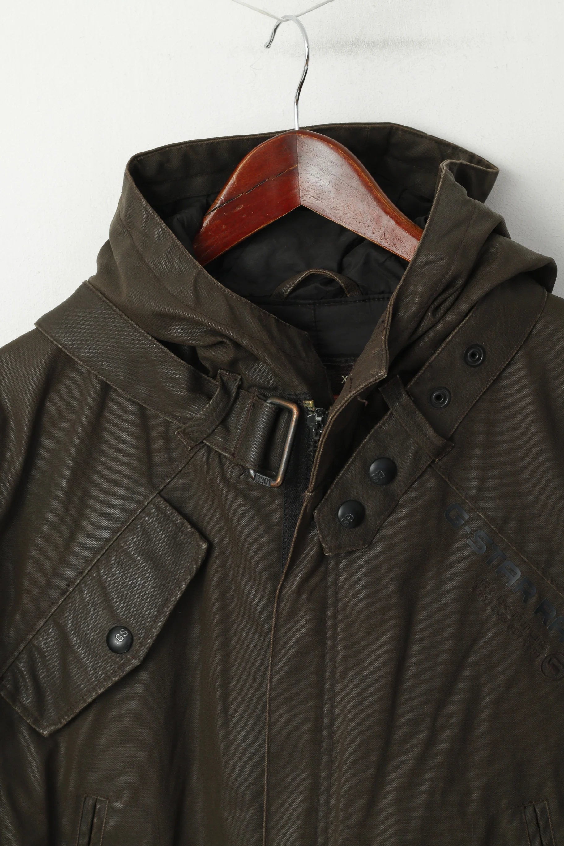 G-STAR RAW Men XXL (XL) Jacket Brown Wax Cotton Hooded Zip Up Astron Parka Top - Image 2