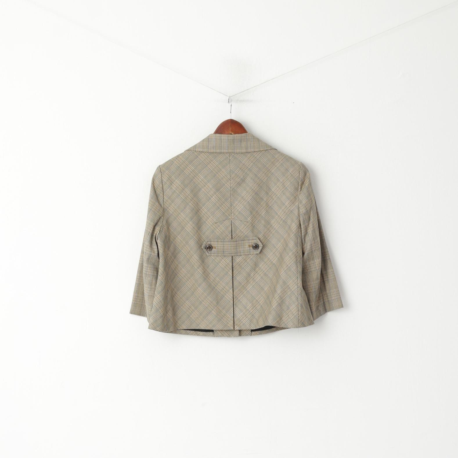 Anne Klein Women 8 M Jacket Cropped Brown Check Stretch Cotton 3/4 Sleeve Blazer - Image 6