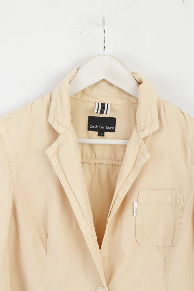 Calvin Klein Jeans Womens S Blazer Cream Cotton Three Pockets Classic Jacket - Image 2