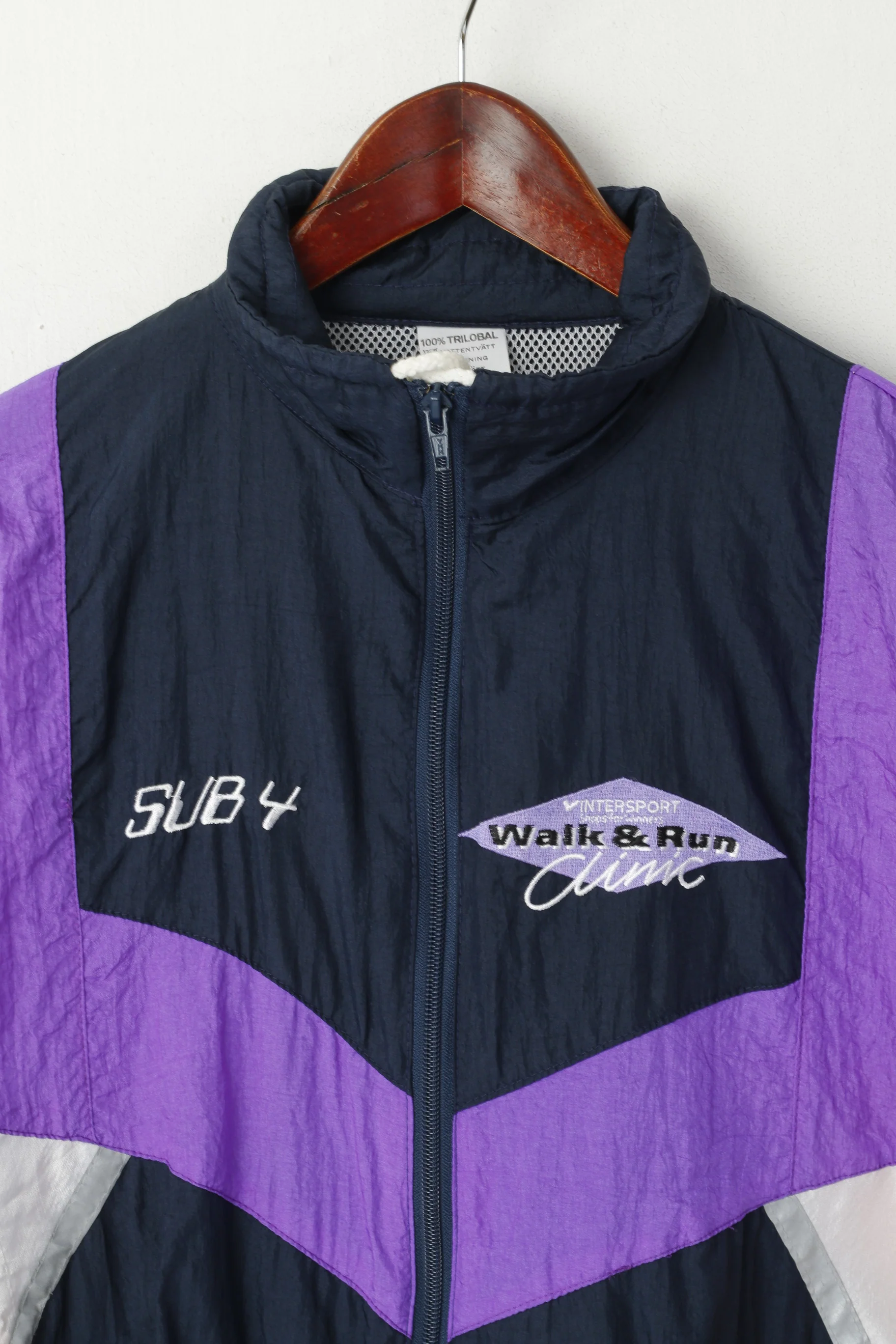 SUB 4 Men S Jacket Navy Vintage Reflective Trilobal Walk & Run Oldschool Sport Top - Image 2