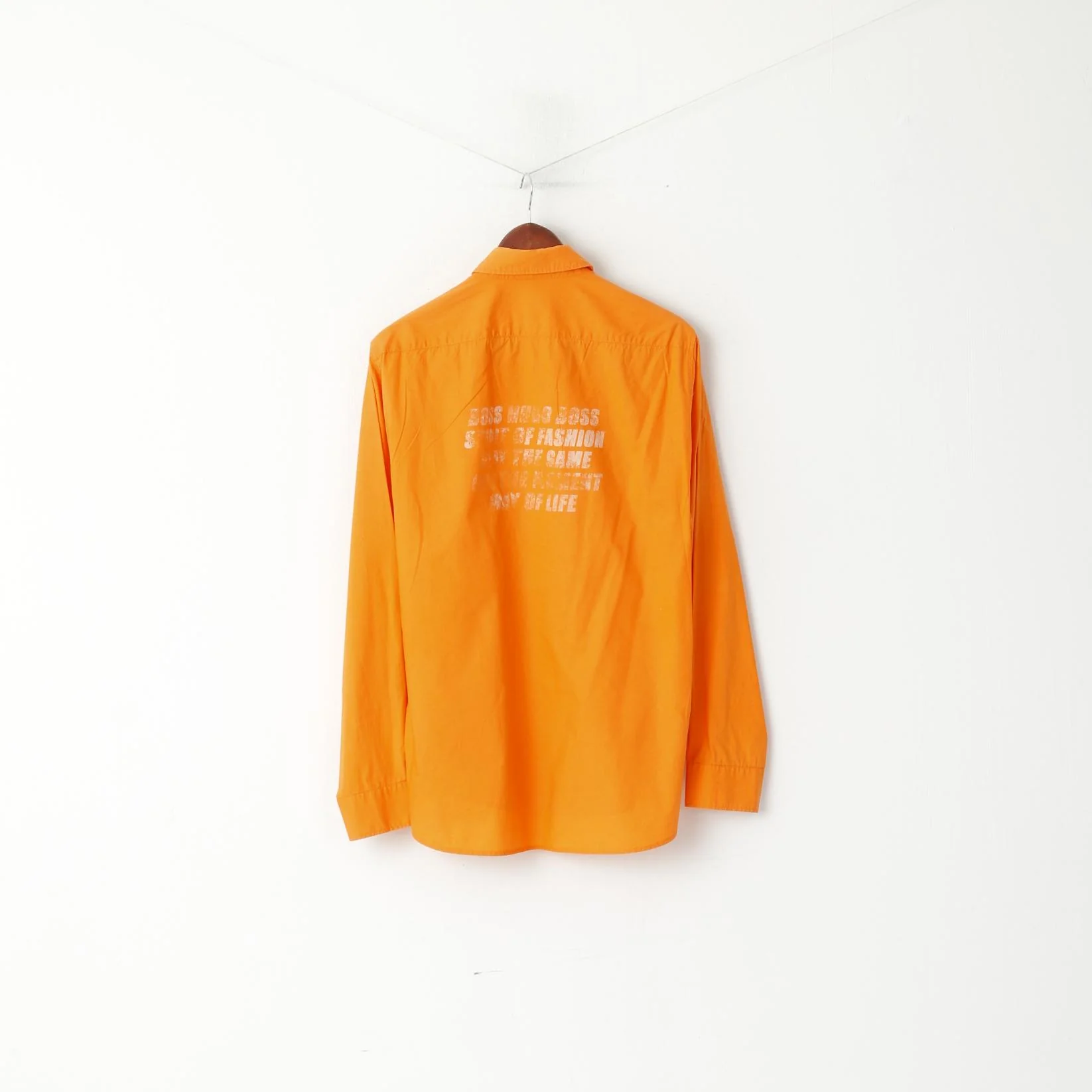Hugo Boss Men L Casual Shirt Orange Cotton Detailed BUttons Long Sleeve Top - Image 7