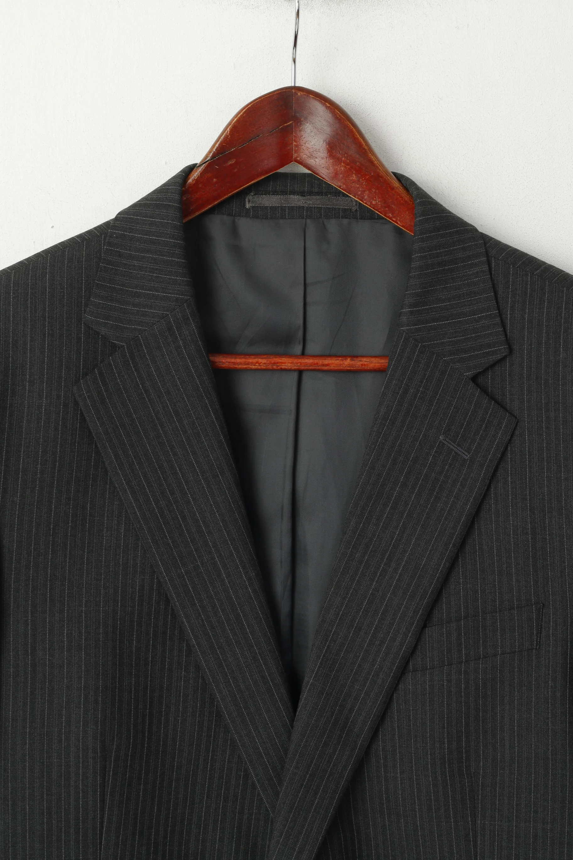 Jaeger Men 42 Blazer Dark Gray Striped Wool Single Breasted Regular Jacket - Image 2