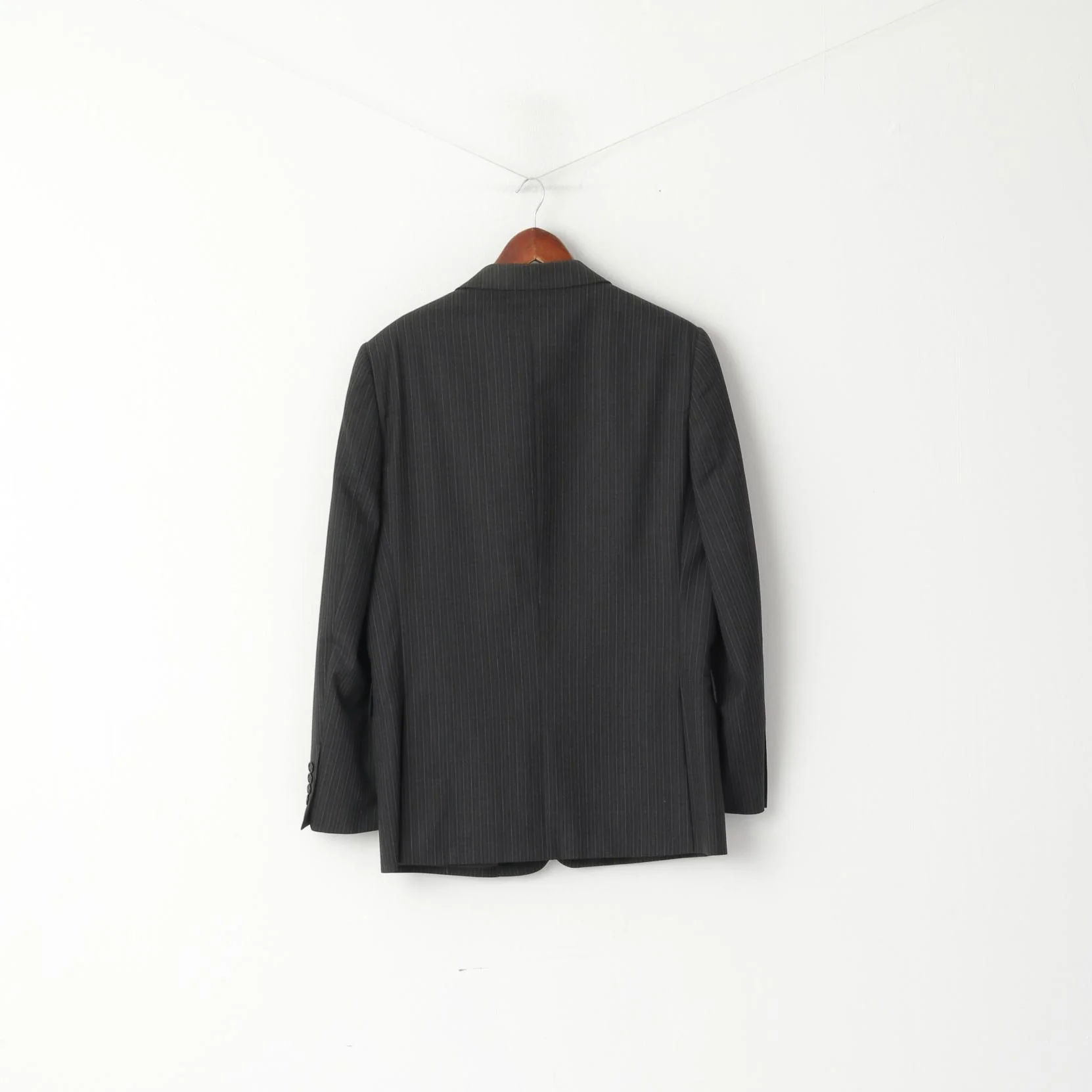 Jaeger Men 42 Blazer Dark Gray Striped Wool Single Breasted Regular Jacket - Image 5