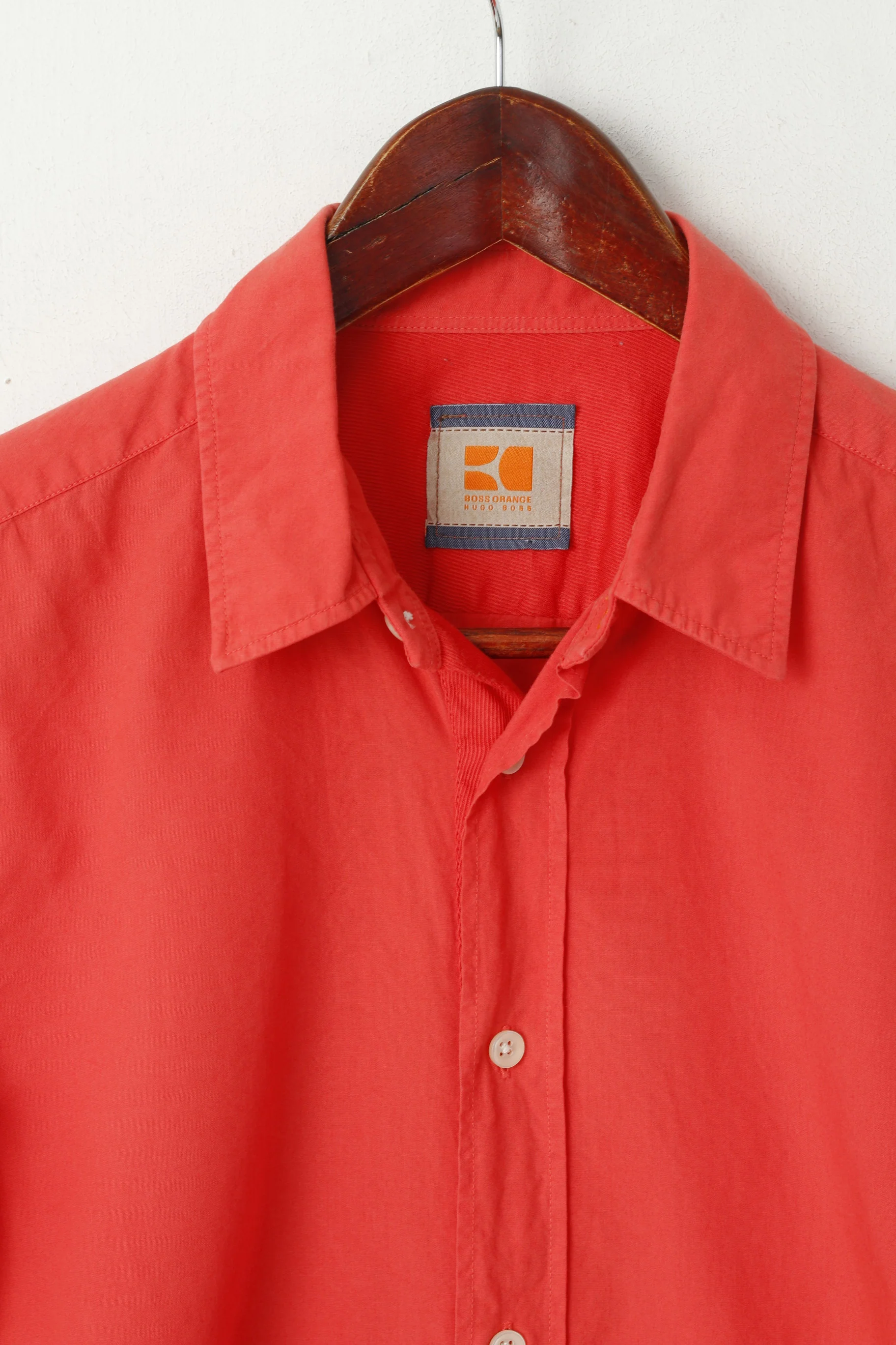 Hugo Boss Orange Men S Casual Shirt Coral Cotton Plain Slim Fit Long Sleeve Top - Image 2