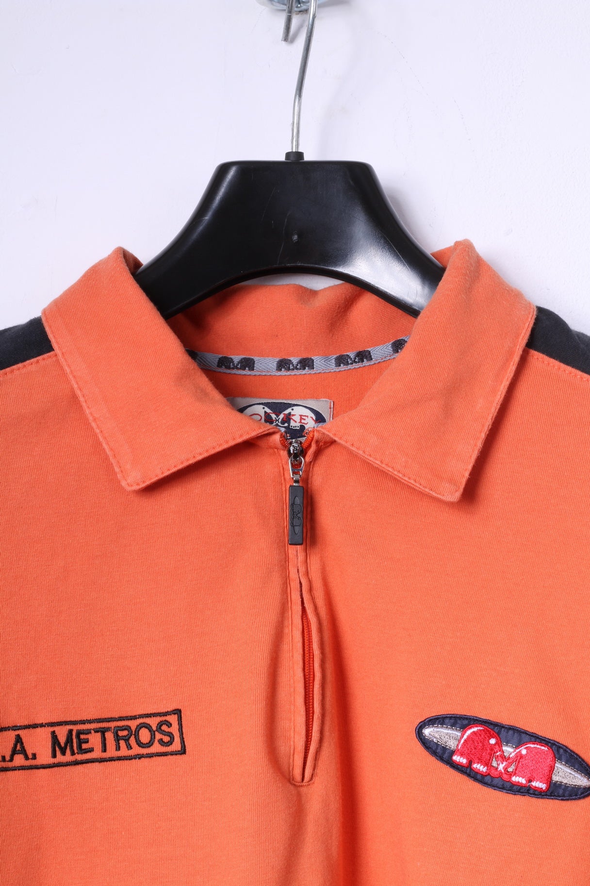 Hockey Tko Mens M Polo Shirt Orange L.A. METROS #17 Zip Neck Top - Image 2