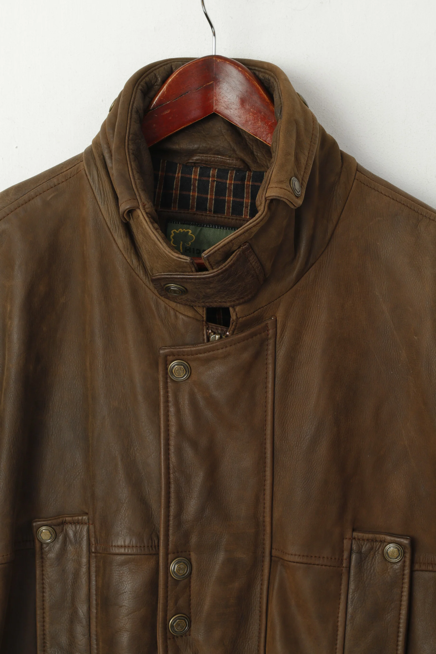 Hide Park Men L Jacket Brown Leather Full Zipper Snap Pockets Classic Top - Image 2