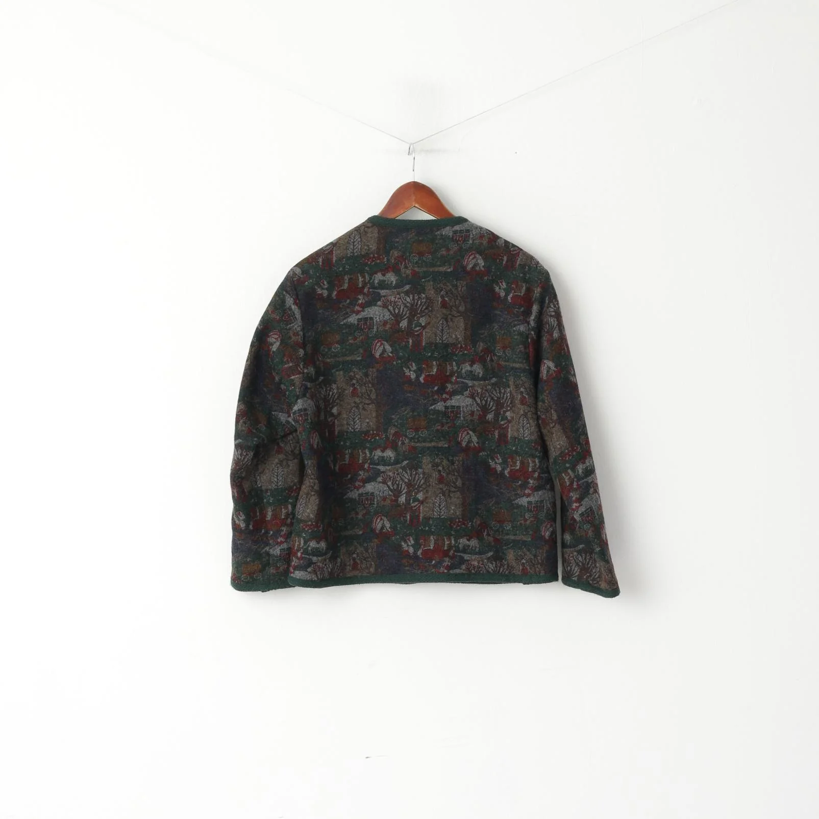 Hammershmid Women M Cardigan Green Pure Wool Folk Printed Classic Sweater - Image 6