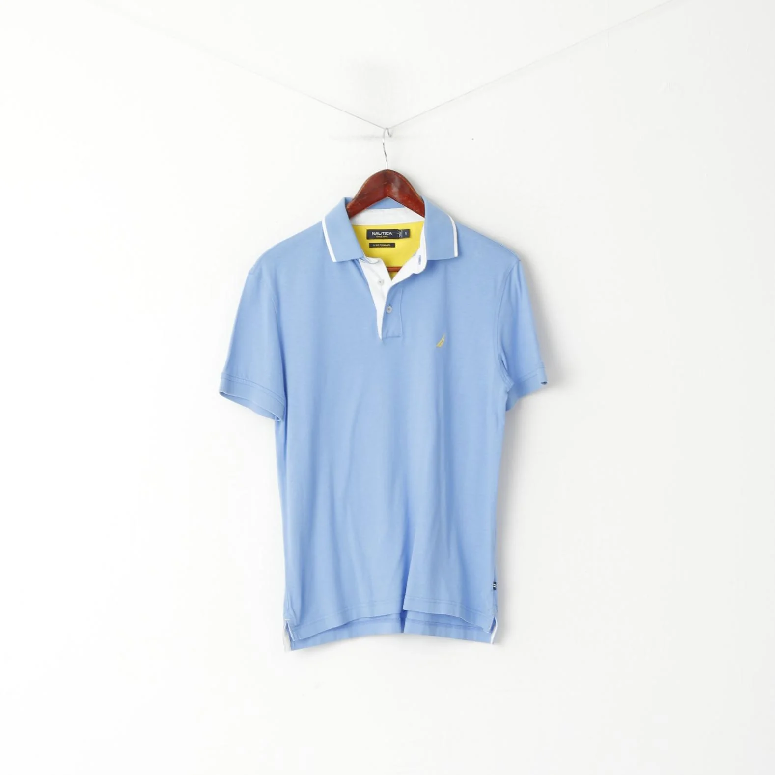 Nautica Men S Polo Shirt Blue Cotton Detailed Buttons Stretch Plain Fit Top