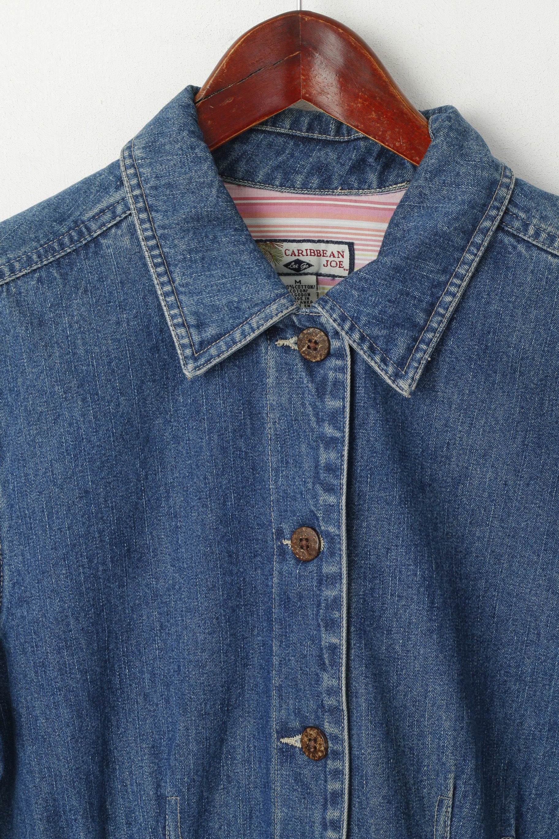 Caribbean Joe Women M Denim Jacket Blue Cotton Pocket Buttons Front Jeans Top - Image 2