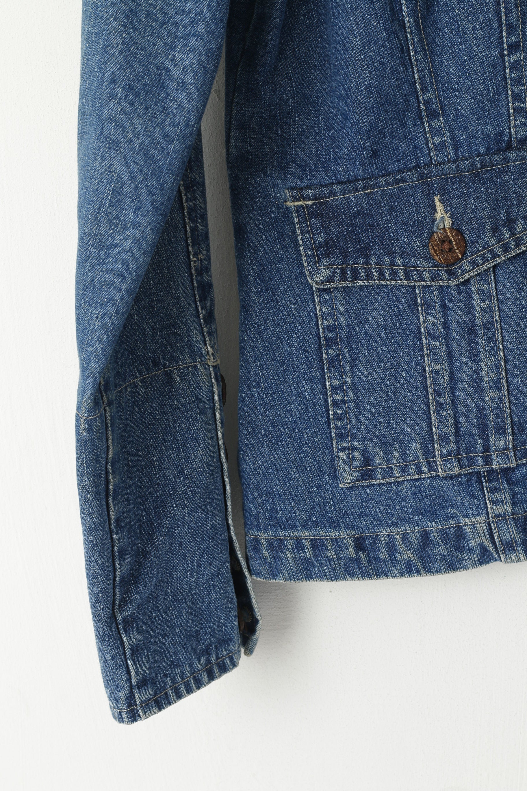 Caribbean Joe Women M Denim Jacket Blue Cotton Pocket Buttons Front Jeans Top - Image 3