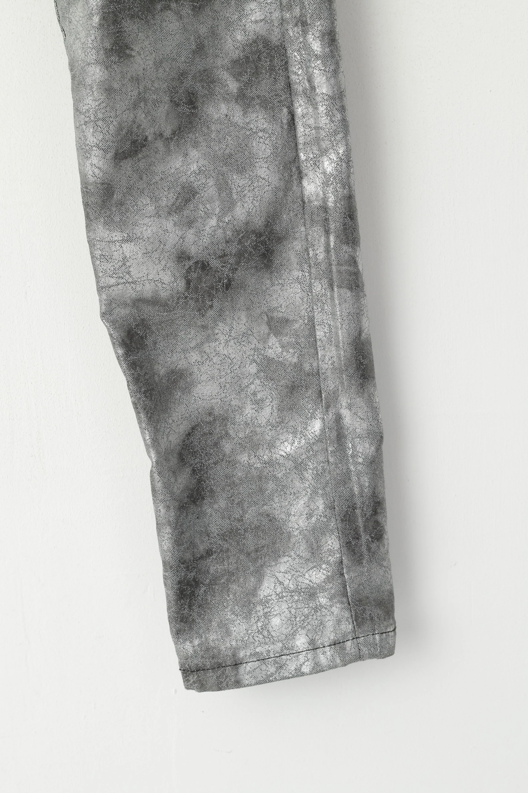 Prenium Revers Women 40 L Trousers Silver Shiny Cotton Stretch Skinny Party Pants - Image 2