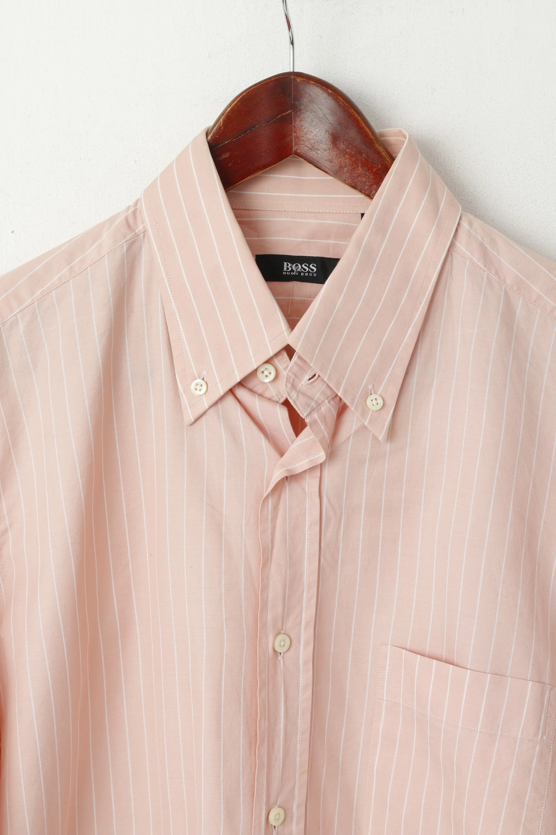 Hugo Boss Men 40 15.5 L Casual Shirt Light Pink Striped Cotton Long Sleeve Top - Image 2