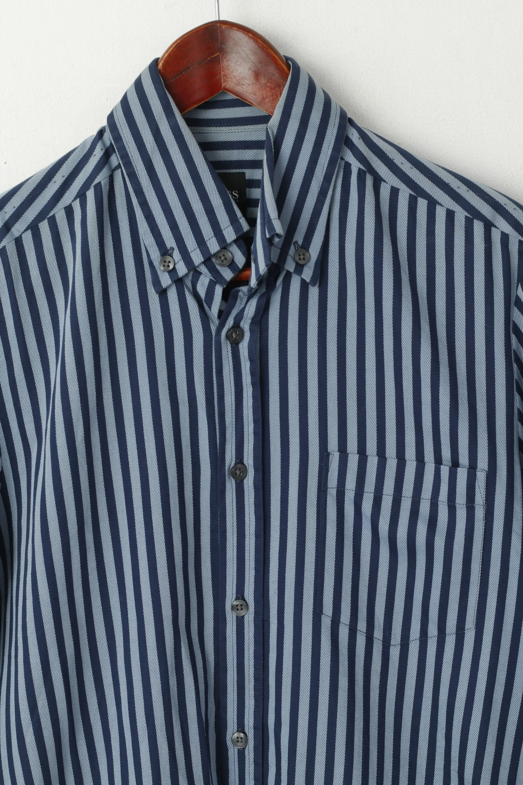 Hugo Boss Men M Casual Shirt Blue Striped Cotton Button Down Collar Long Sleeve Top - Image 2