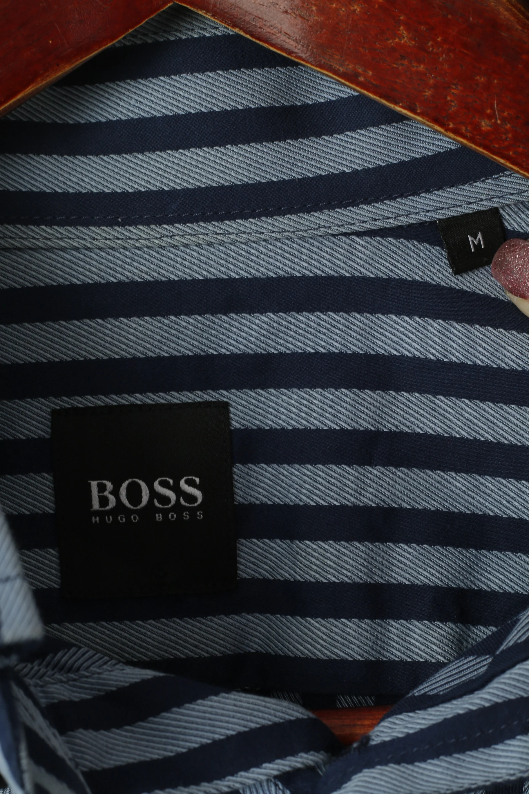 Hugo Boss Men M Casual Shirt Blue Striped Cotton Button Down Collar Long Sleeve Top - Image 5