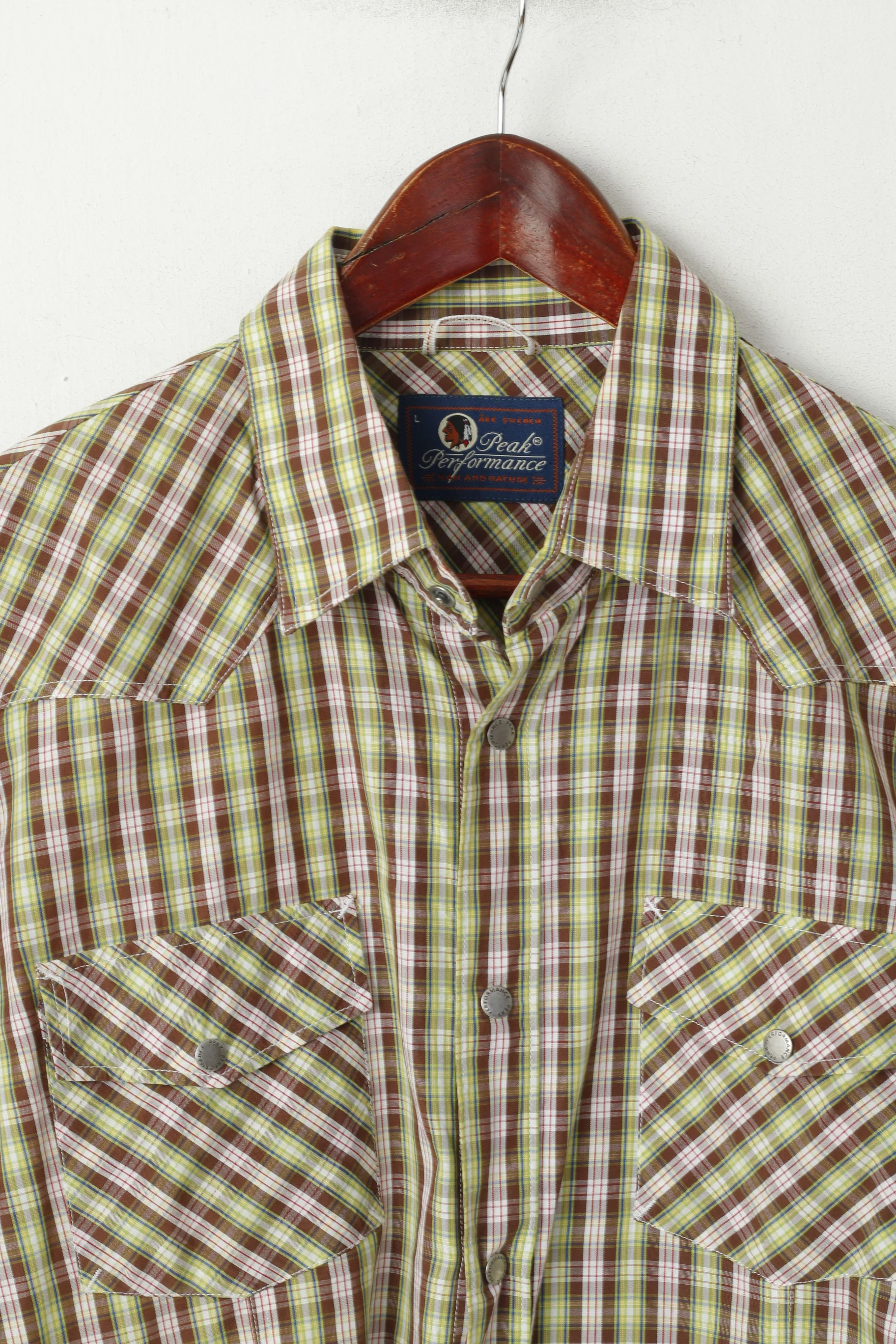 Peak Performance Men L (M) Casual Shirt Green Check Cotton Outdoor Short Sleeve Top - Image 2