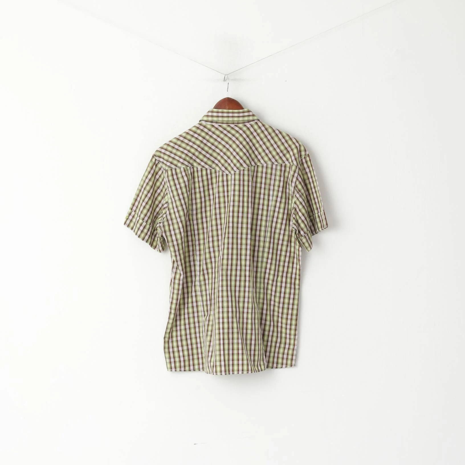 Peak Performance Men L (M) Casual Shirt Green Check Cotton Outdoor Short Sleeve Top - Image 5