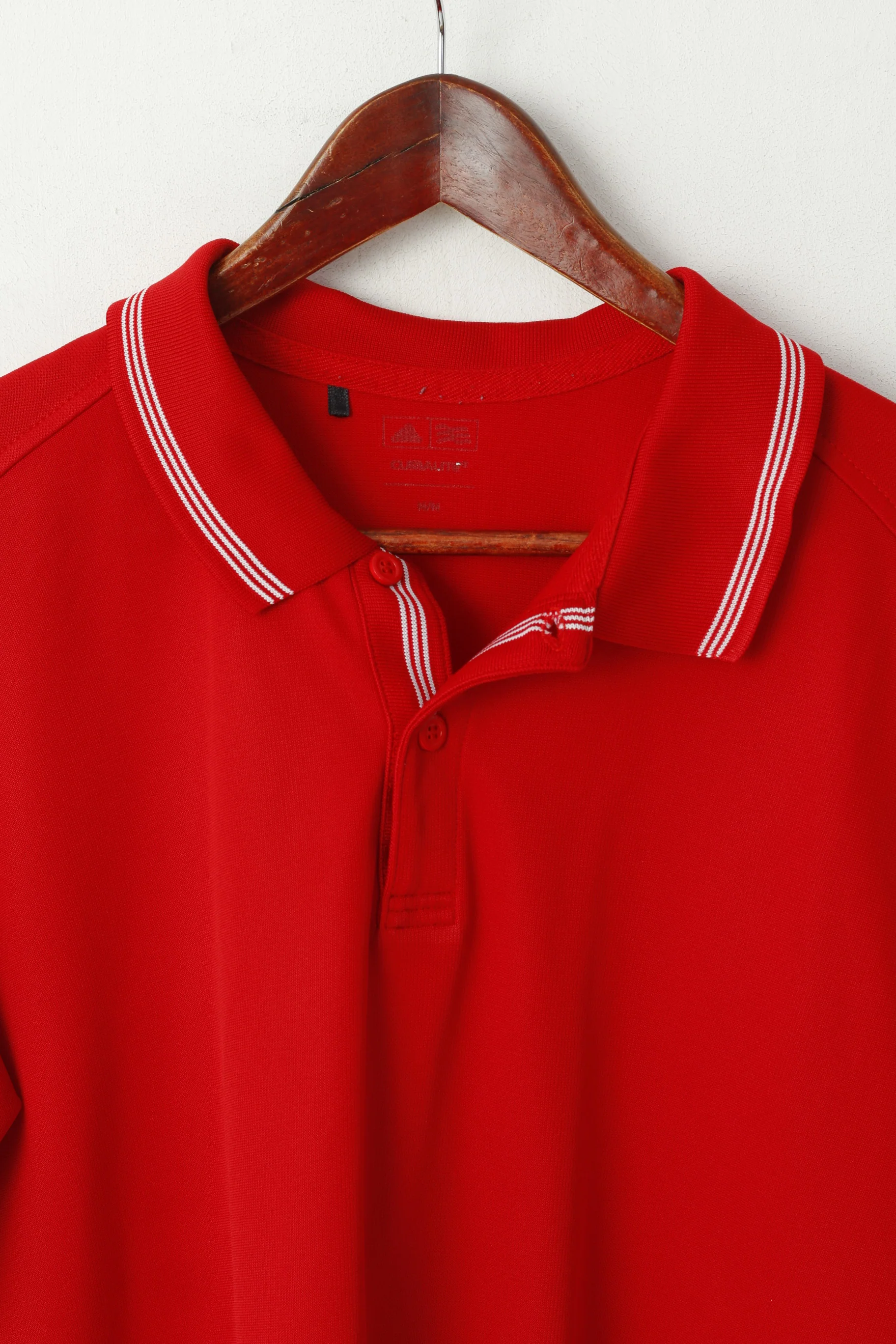 Adidas Men M Polo Shirt Red Classic Detailed Buttons Plain Jersey Top - Image 2