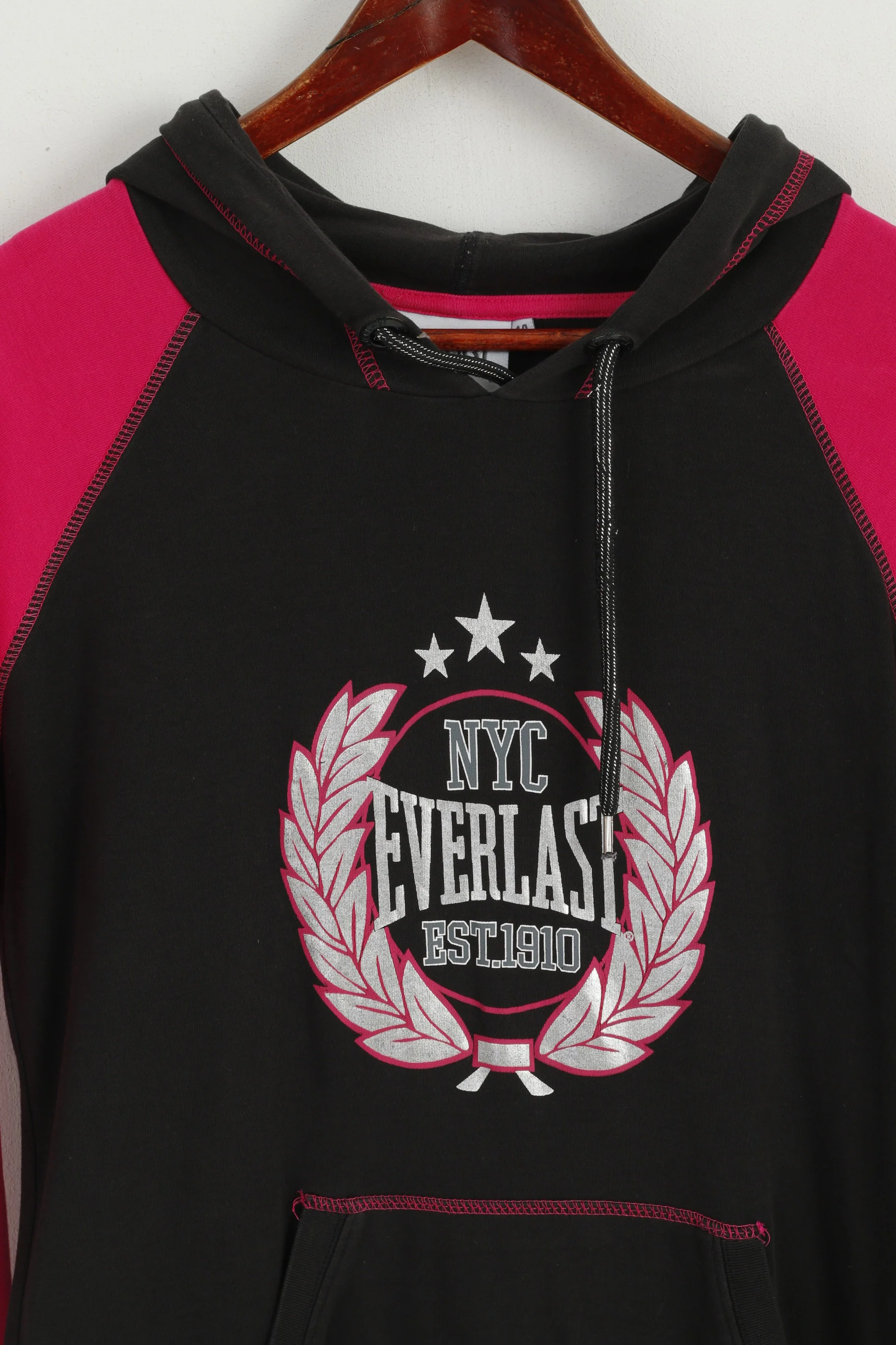 Everlast Women 14 M Sweatshirt Black Pink Cotton Hooded Kangaroo Pocket Top - Image 2