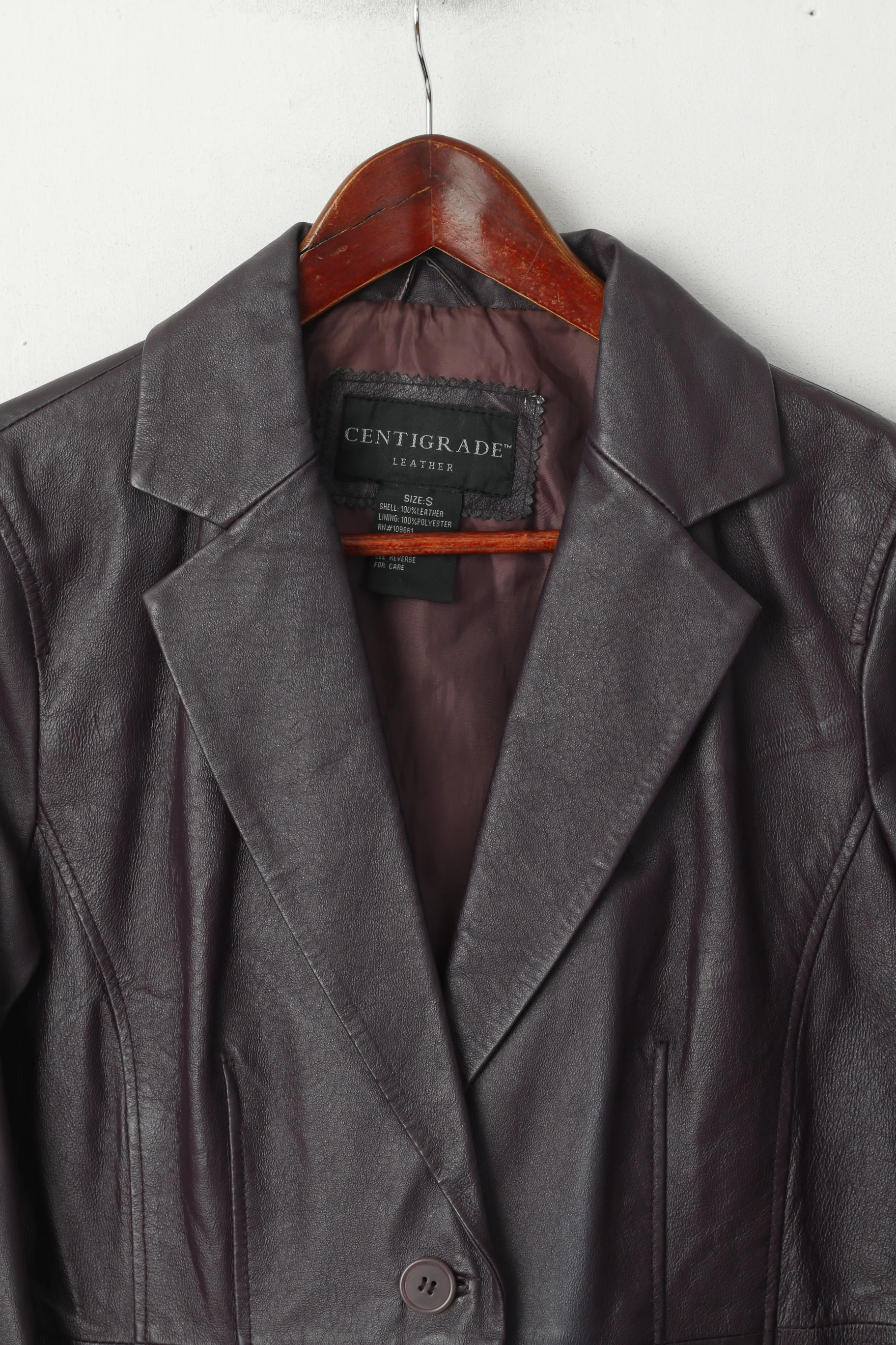 Centigrade Women S Jacket Plum 100% Leather Classic Single Breasted Blazer Top - Image 2