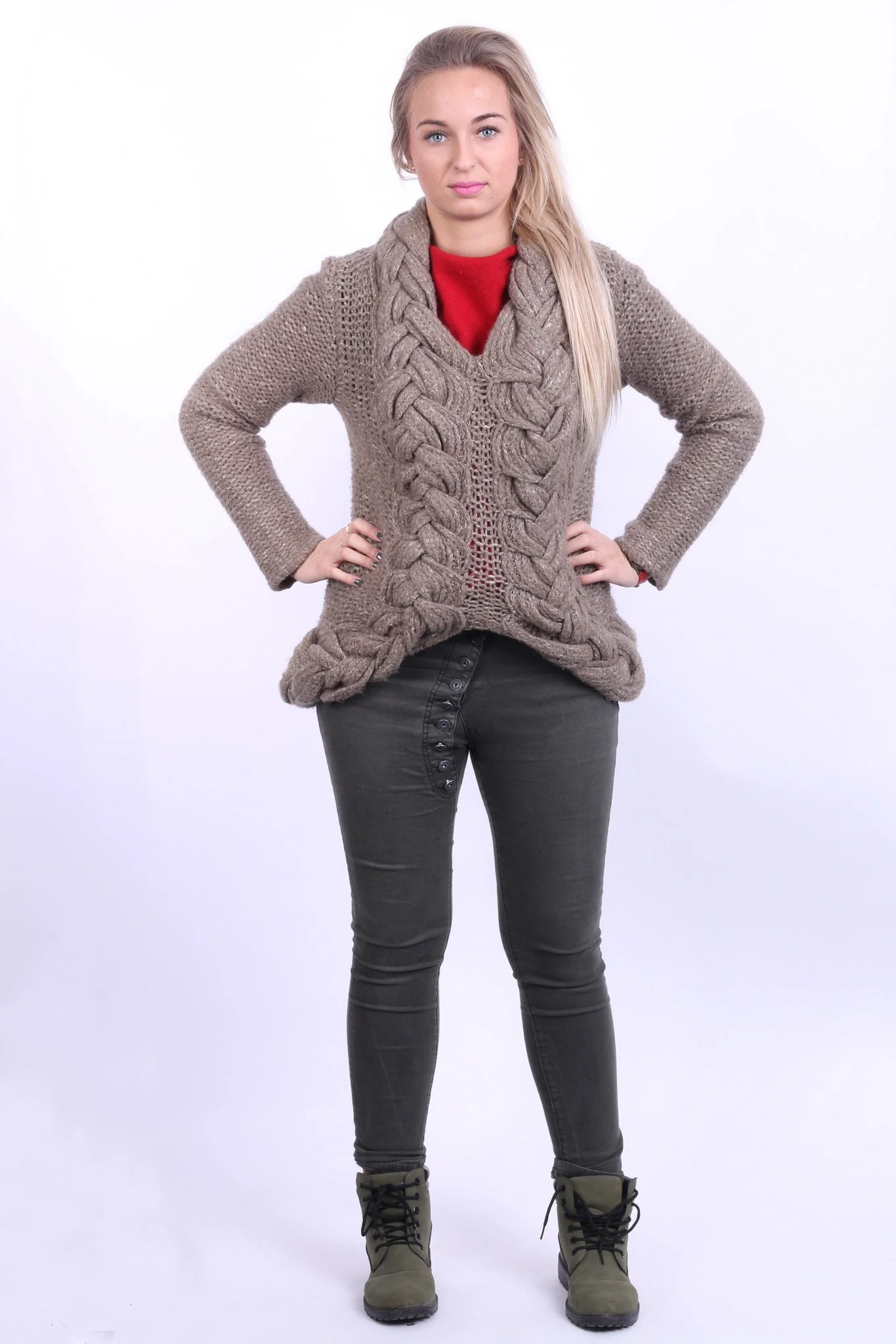 Armani Jeans Women 14 40 M Jumper Khaki Plaited Knit Mohair Asymmetric Sweater - Image 9