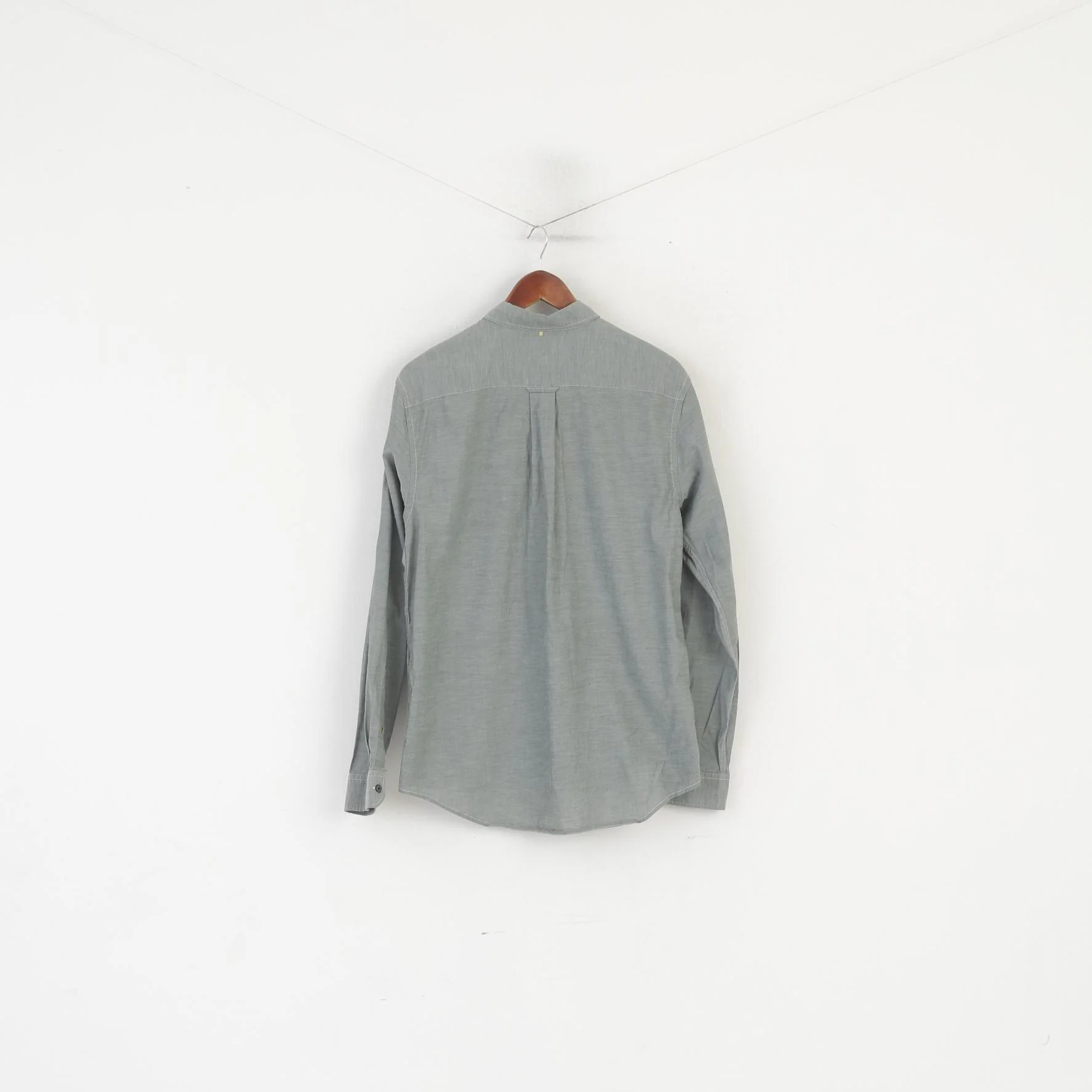 Pretty Green Men L Casual Shirt Gray Cotton Pocket Slim Fit Thin Material Long Sleeve Top - Image 7