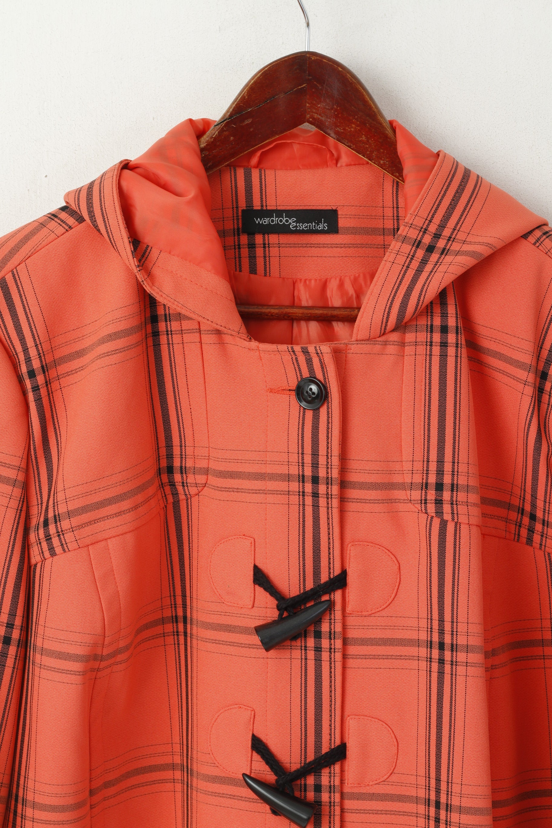 Wardrobe Essentials Women 24 52 XXL Duffle Coat Coral Check  Hooded Top - Image 2