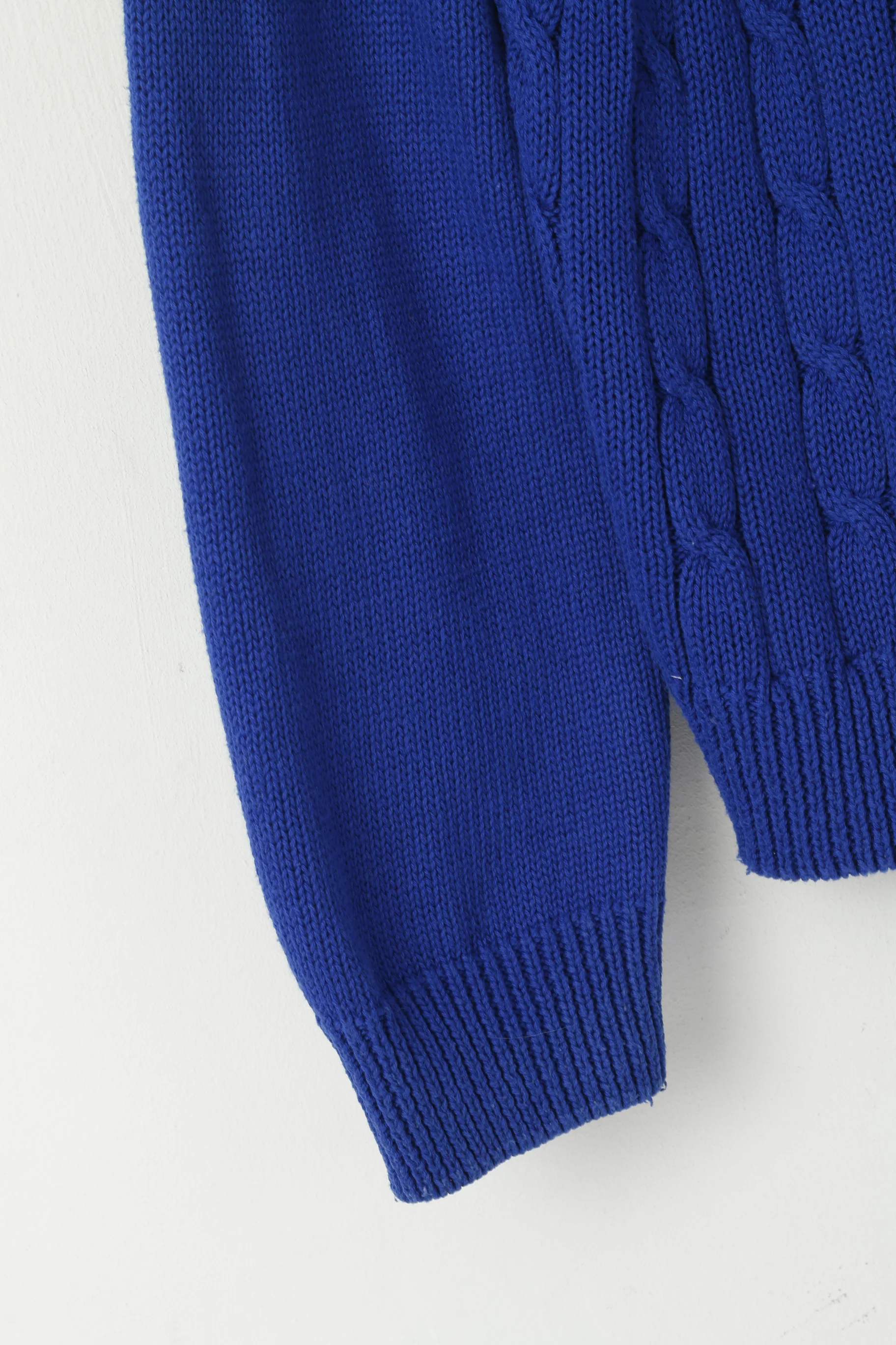 CHAPS Men XL Jumper Blue Cobalt Cotton Cable Knit Zip Neck Classic Sweater - Image 3