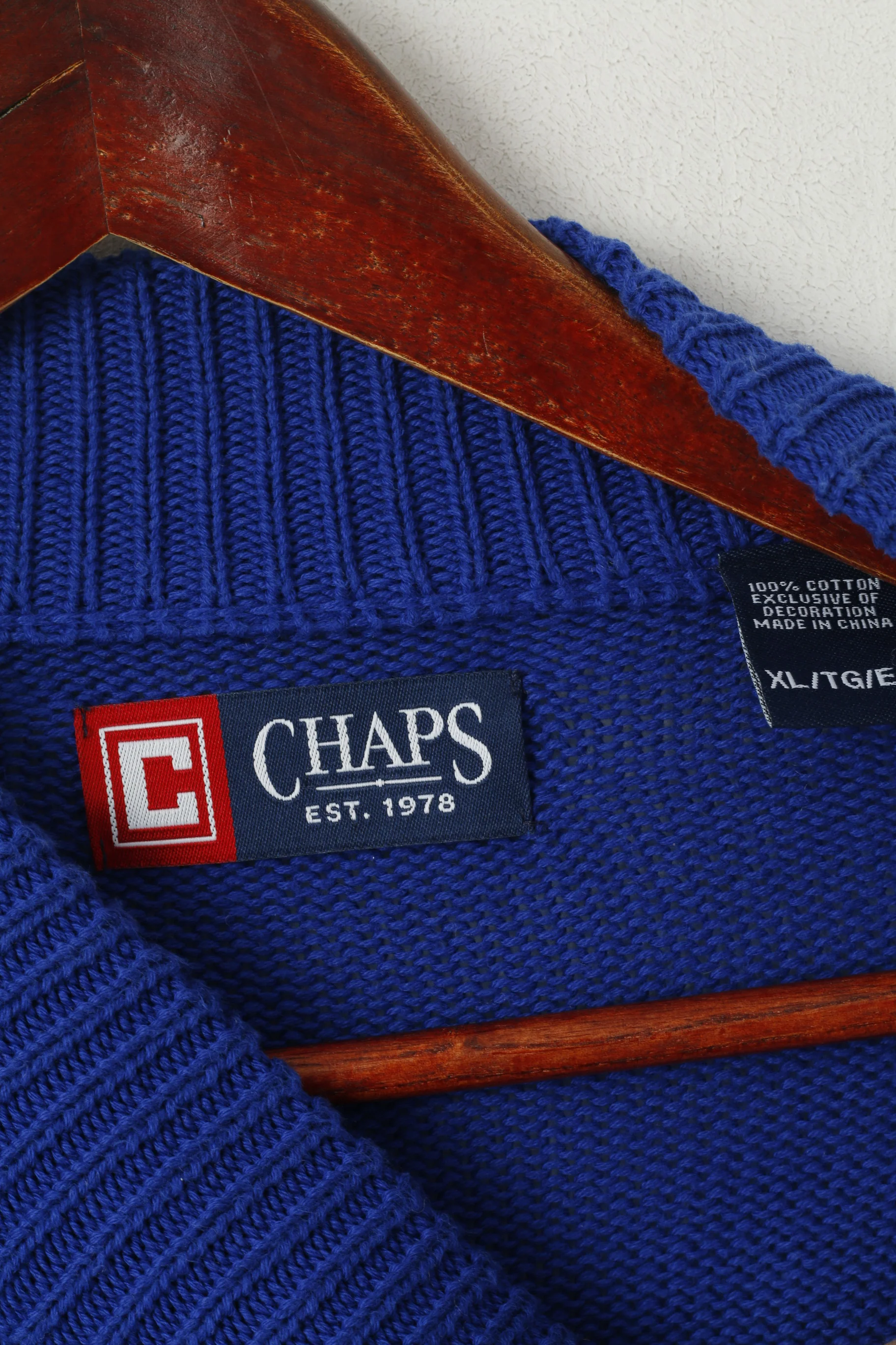 CHAPS Men XL Jumper Blue Cobalt Cotton Cable Knit Zip Neck Classic Sweater - Image 4