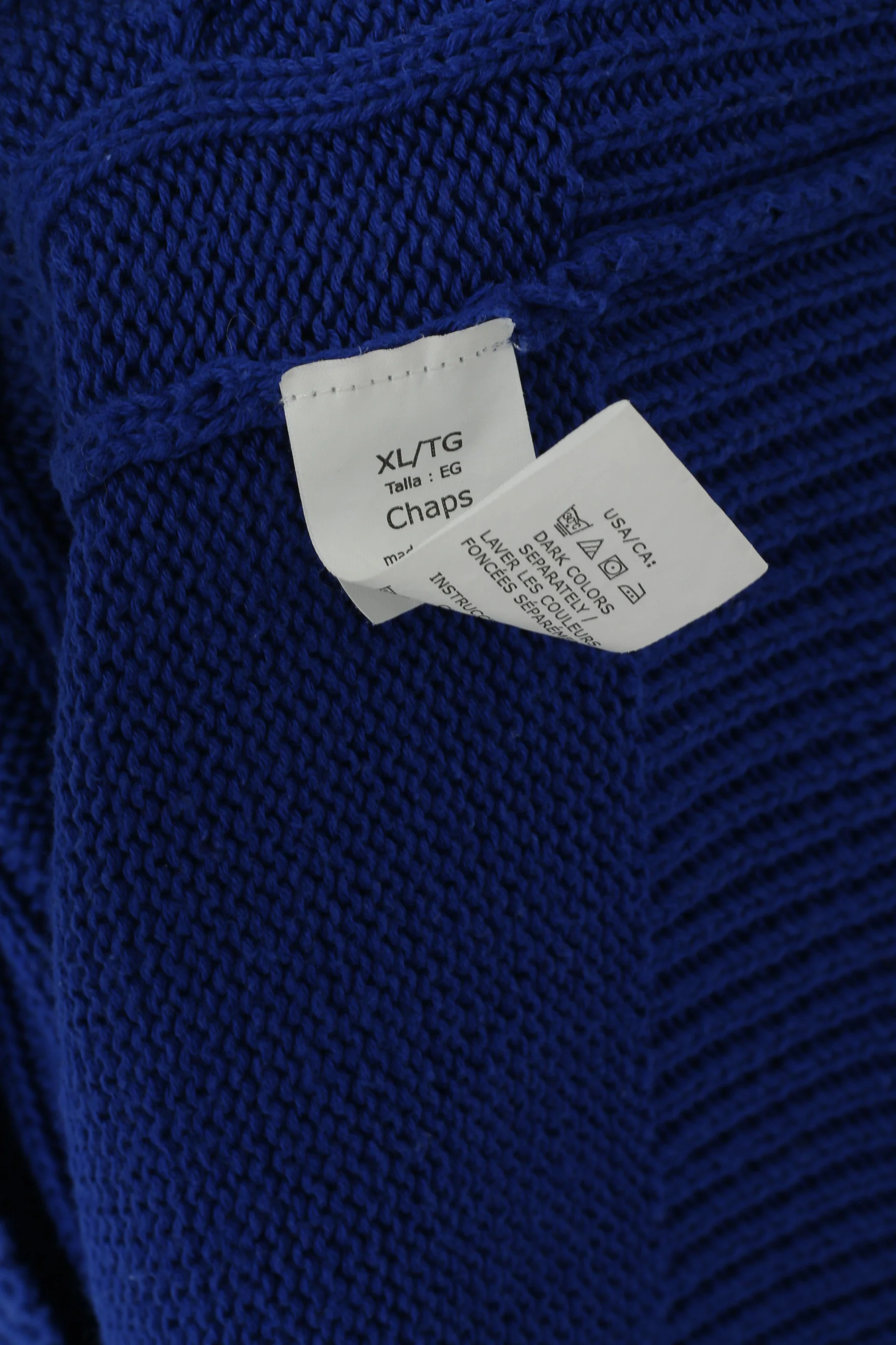 CHAPS Men XL Jumper Blue Cobalt Cotton Cable Knit Zip Neck Classic Sweater - Image 5