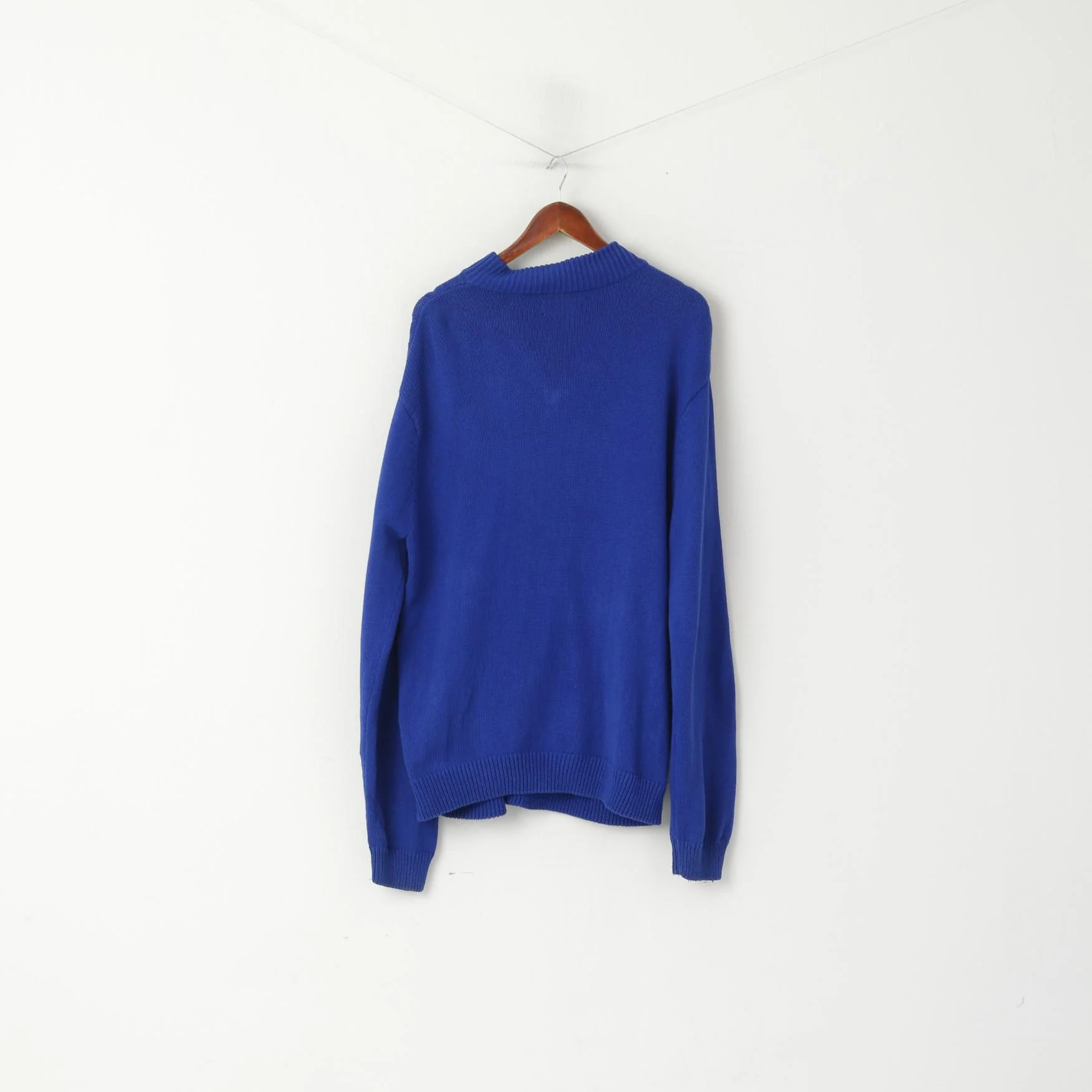 CHAPS Men XL Jumper Blue Cobalt Cotton Cable Knit Zip Neck Classic Sweater - Image 6