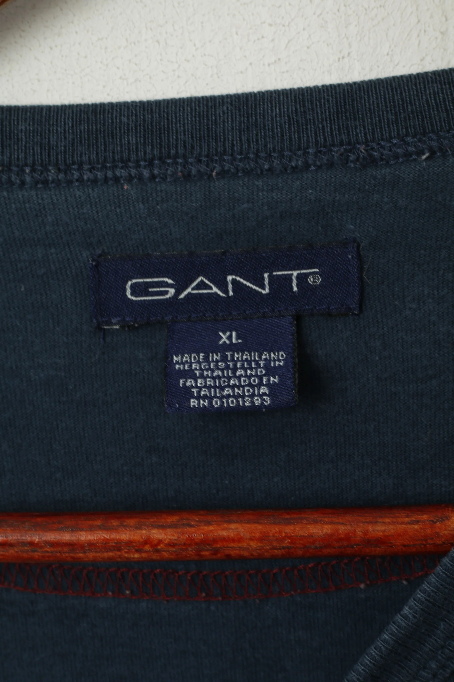 GANT Men XL Long Sleeved Shirt Navy Cotton New Haven Emroidered Crew Neck Top - Image 4