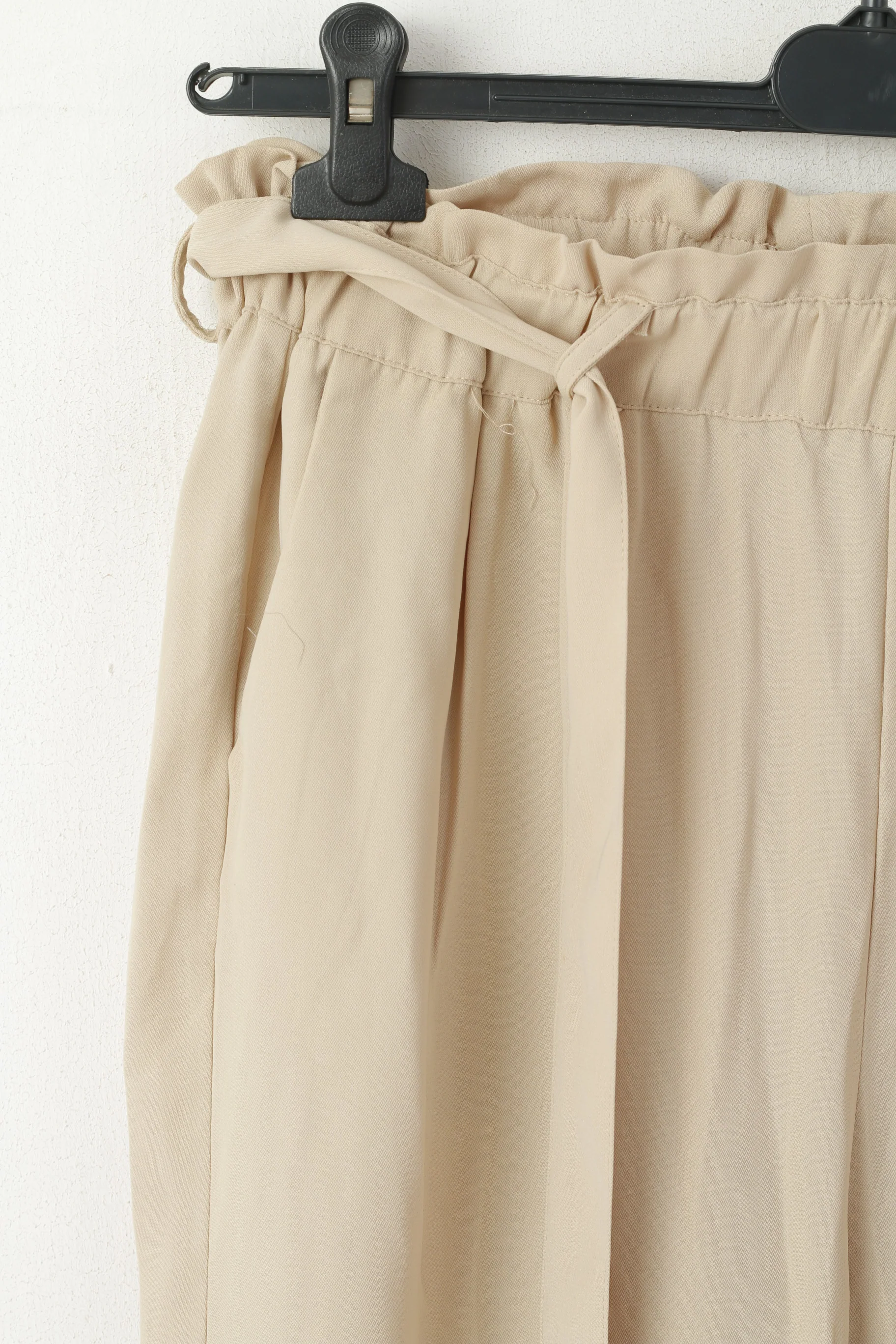 Bik Bok Women M Trousers Beige Shiny High Waist Belt Classic Elegant Pants - Image 2