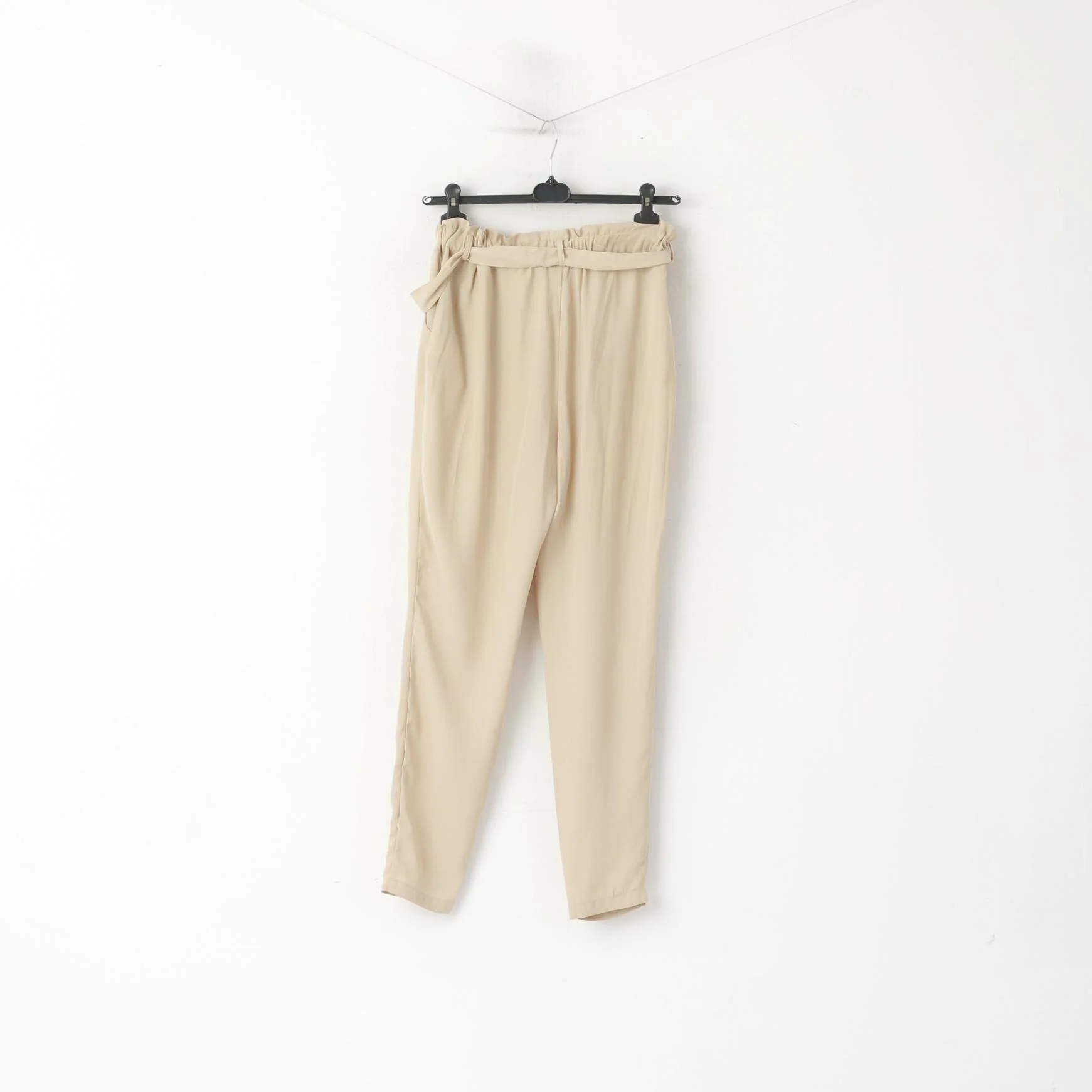 Bik Bok Women M Trousers Beige Shiny High Waist Belt Classic Elegant Pants - Image 5