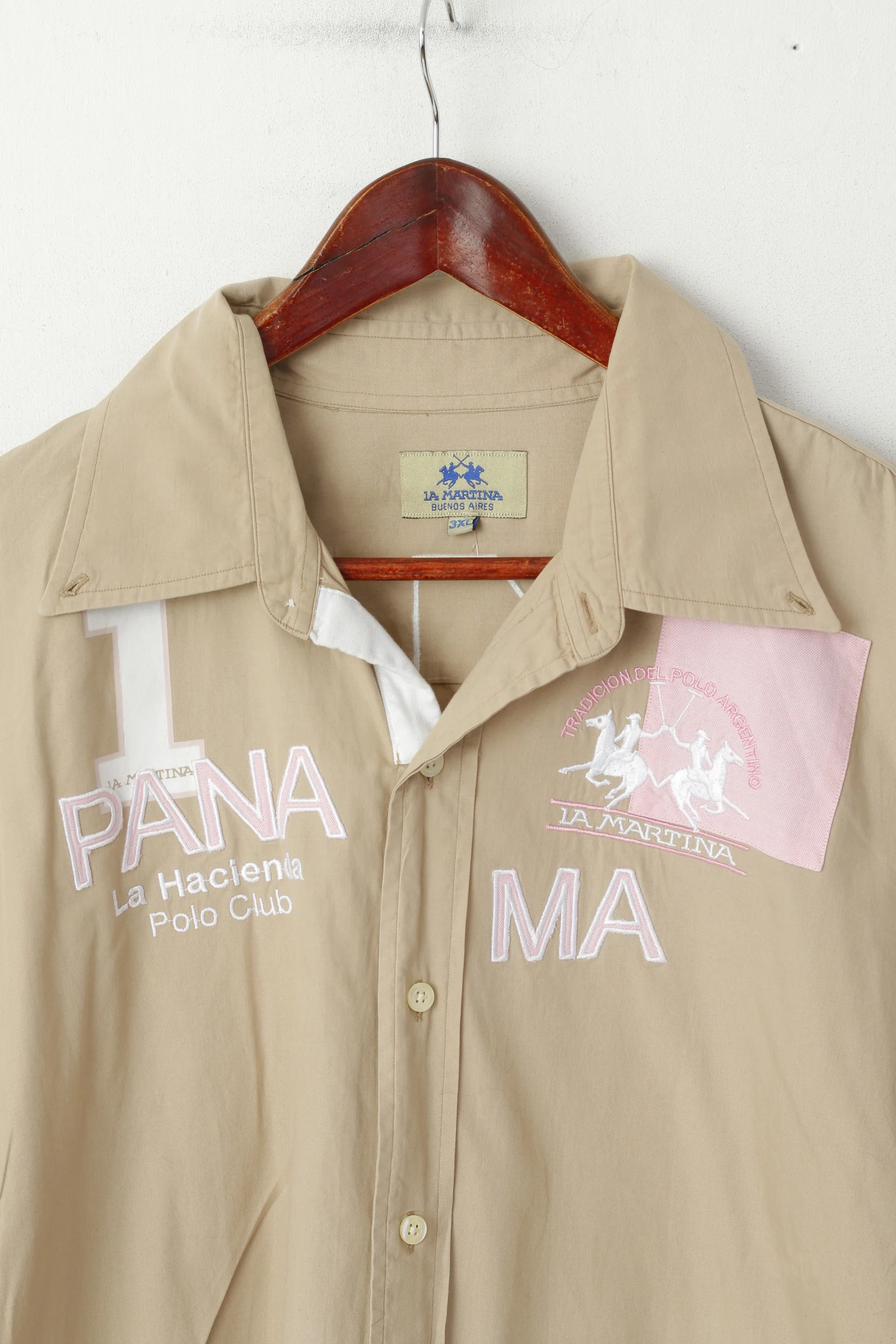 La Martina Men 3XL Casual Shirt Beige Cotton Polo Argentino Pana Polo Club Top - Image 2