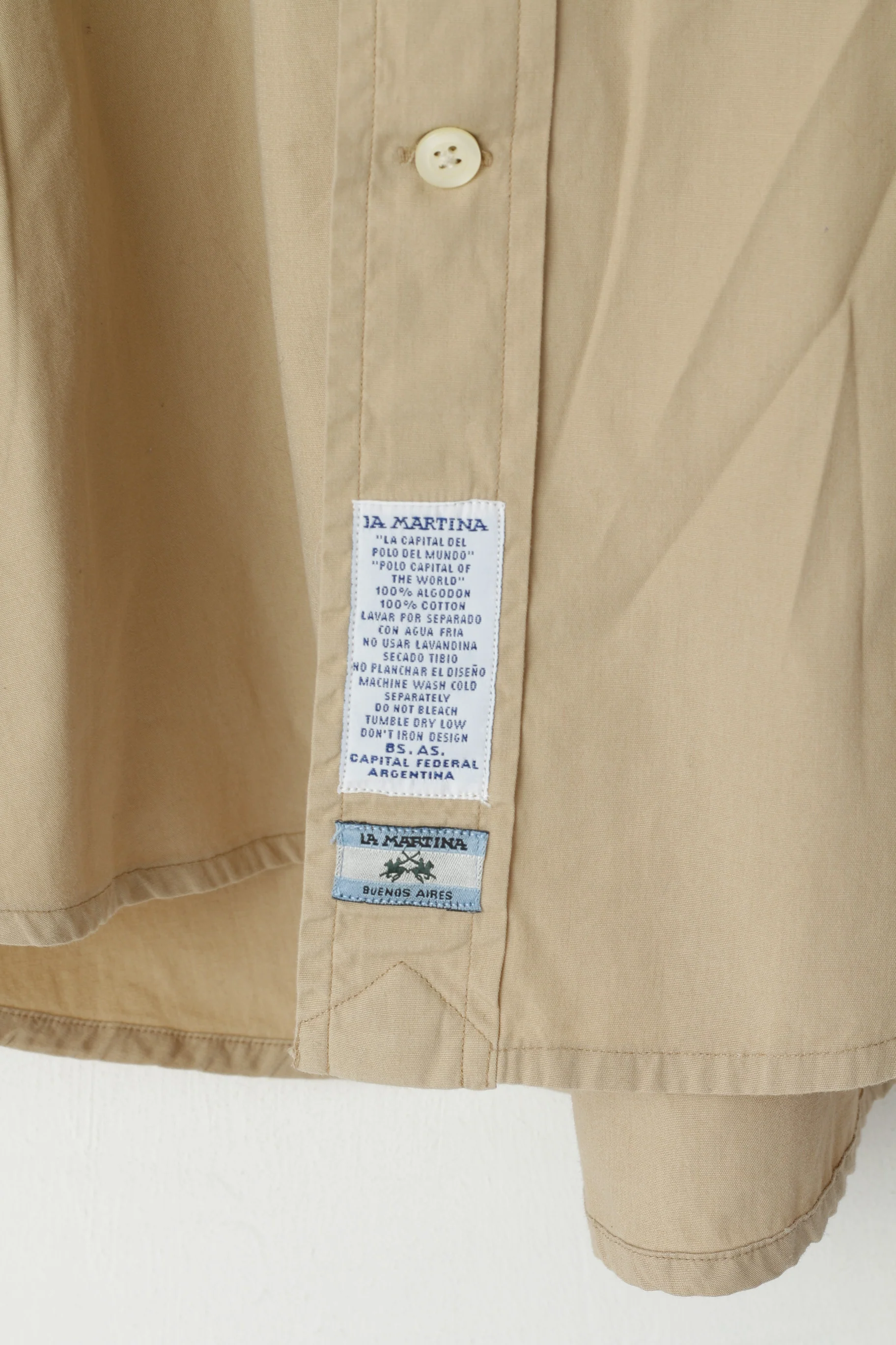 La Martina Men 3XL Casual Shirt Beige Cotton Polo Argentino Pana Polo Club Top - Image 4