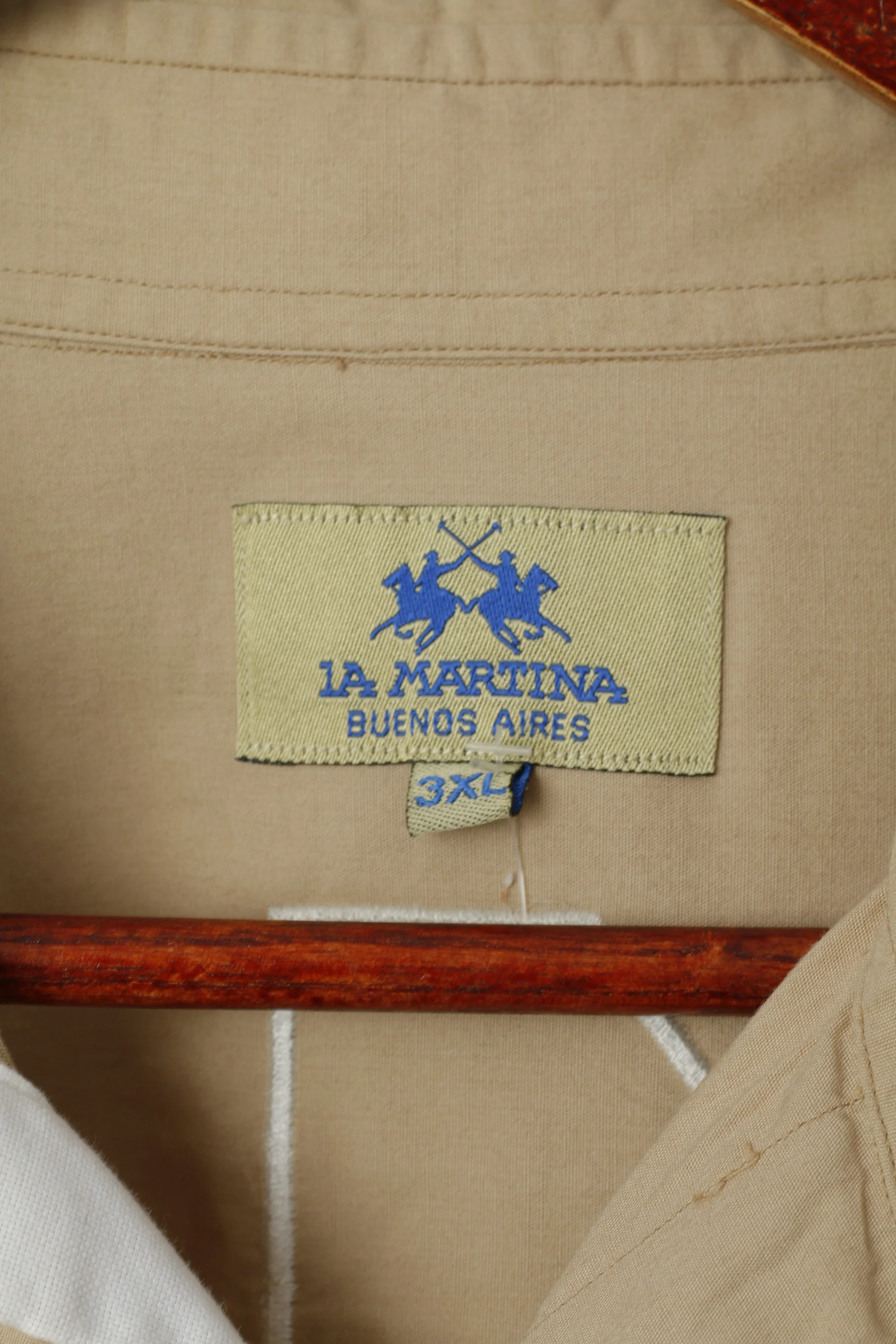 La Martina Men 3XL Casual Shirt Beige Cotton Polo Argentino Pana Polo Club Top - Image 5
