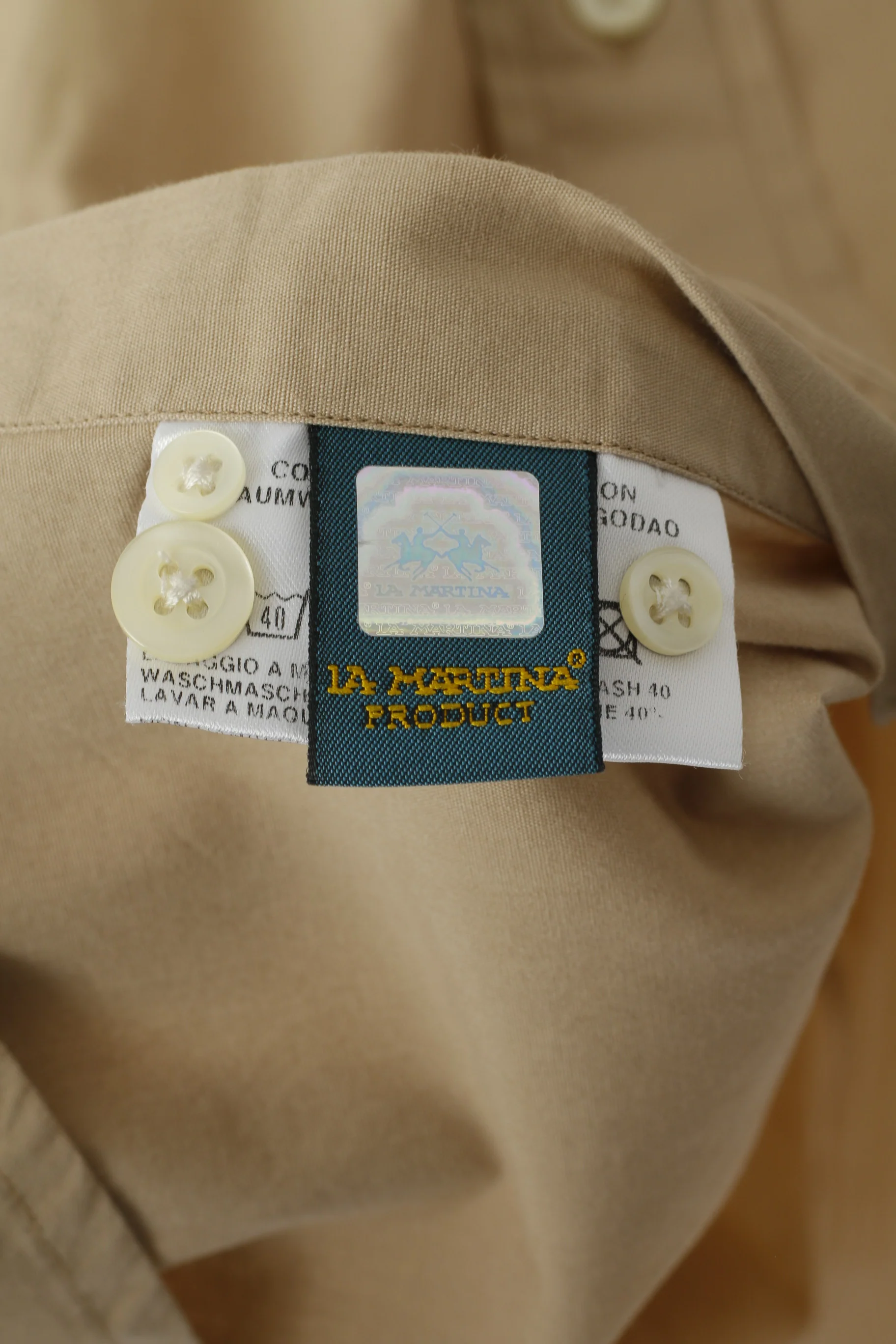 La Martina Men 3XL Casual Shirt Beige Cotton Polo Argentino Pana Polo Club Top - Image 6