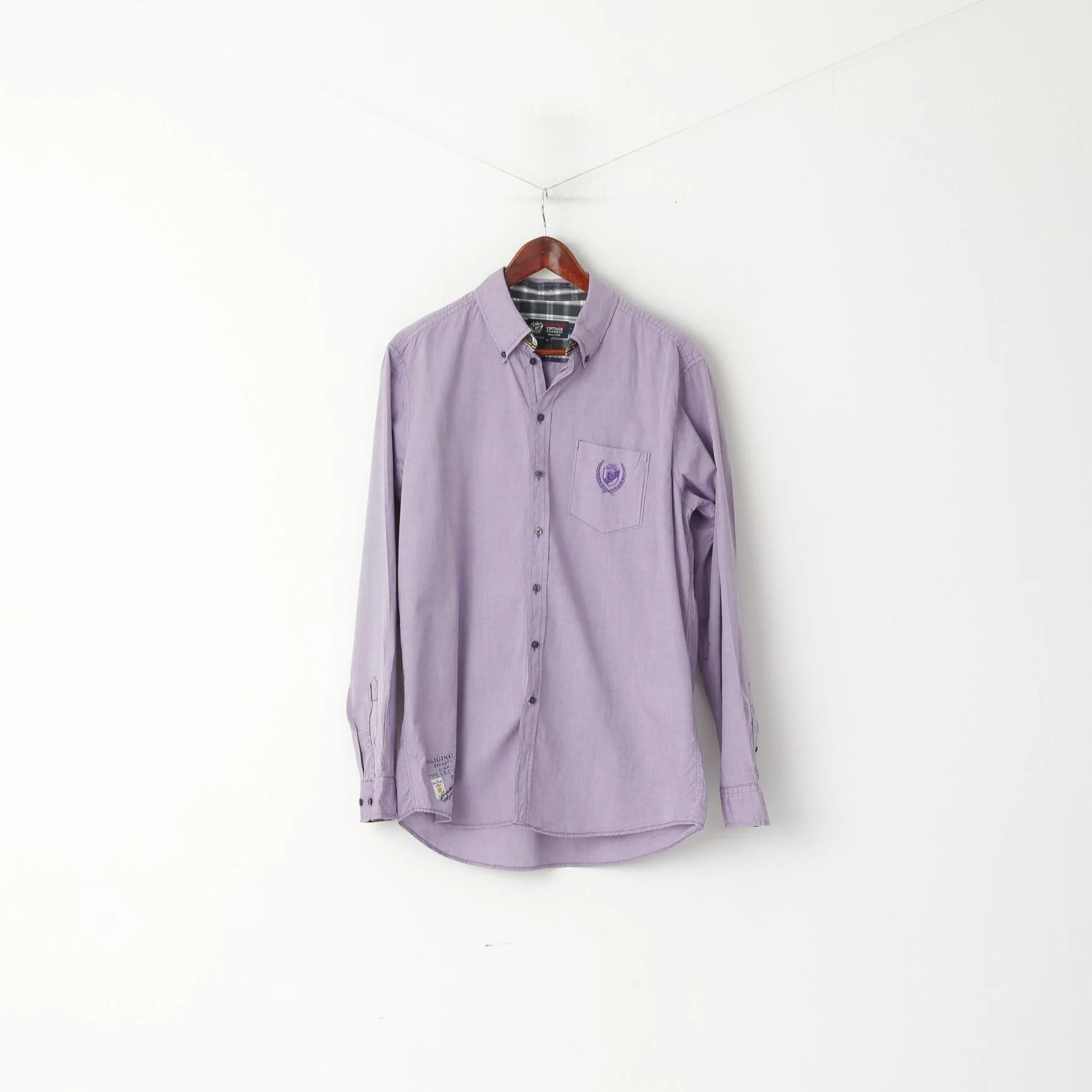 Pierre Cardin Men L Casual Shirt Purple Vintage Classic Cotton Long Sleeve Top