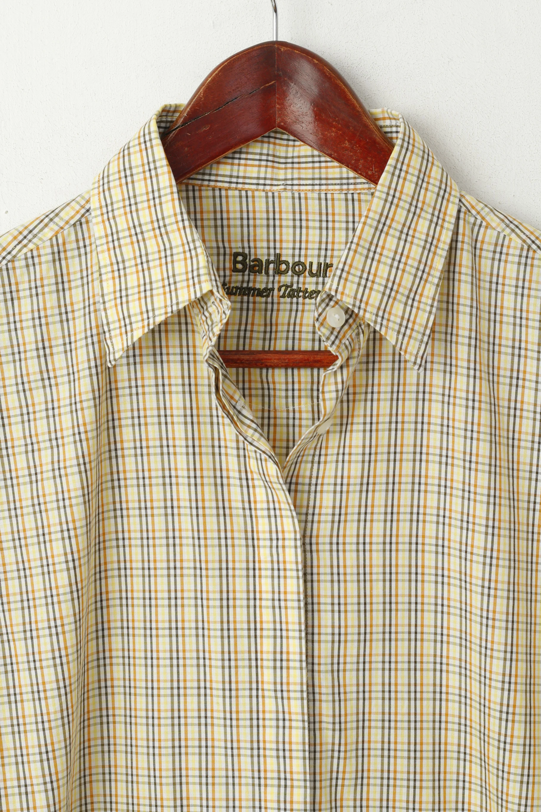 Barbour Women 12 38 M Casual Shirt Yellow Check Long Sleeve Tattersall Cotton Top - Image 2