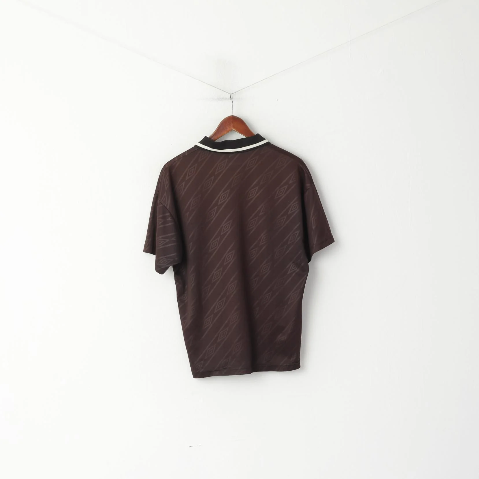 Umbro Men M Polo Shirt Brown Striped Shiny Vintage Sport Football Training Jersey Top - Image 5