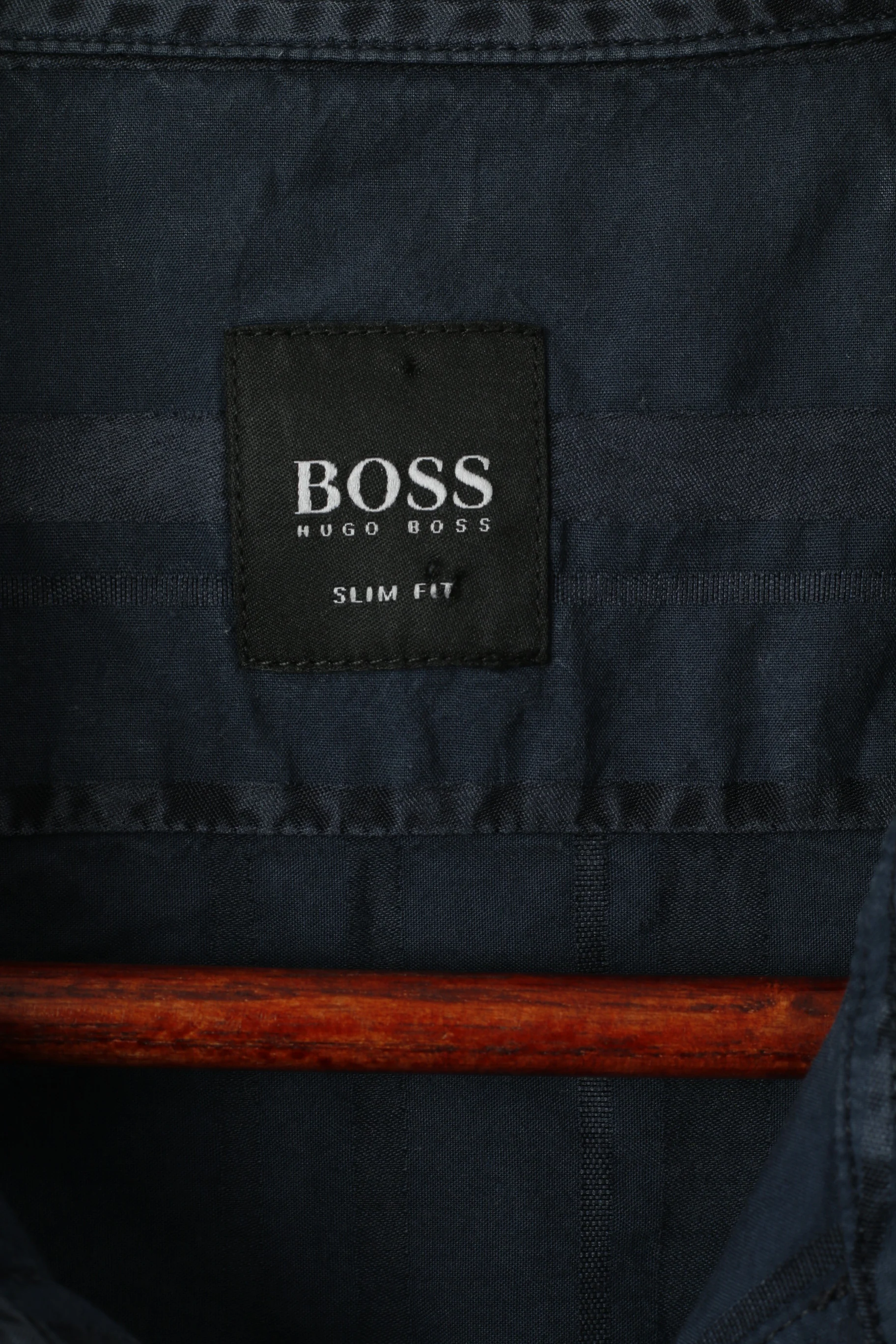 Hugo Boss Men M Casual Shirt Navy Striped Button Down Collar Slim Fit Long Sleeve Top - Image 5
