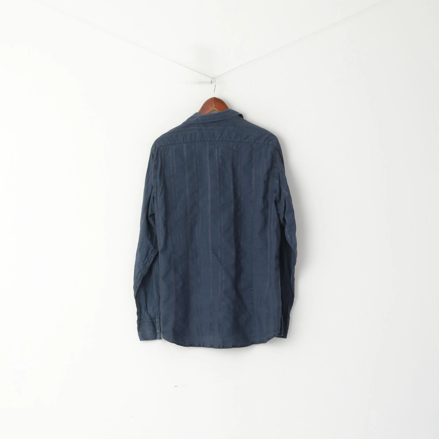 Hugo Boss Men M Casual Shirt Navy Striped Button Down Collar Slim Fit Long Sleeve Top - Image 7