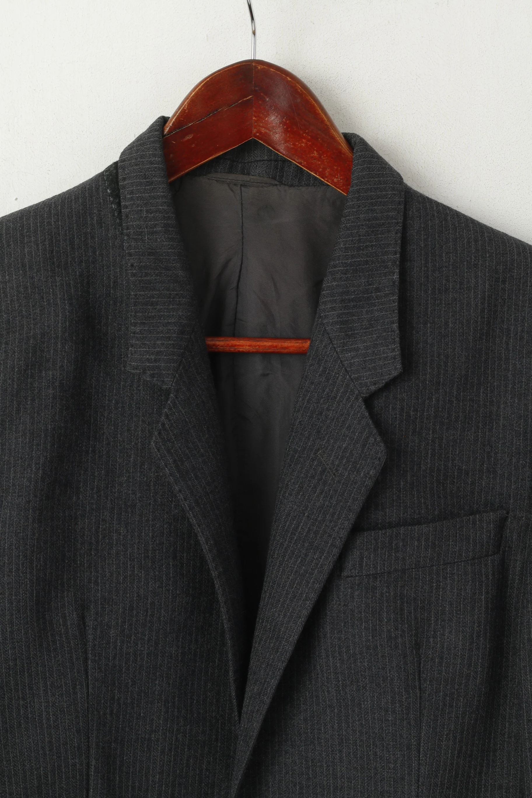 Dino Valente Men 36 XS Blazer Grey Striped Wool Graphis Single Breasted Jacket - Image 2