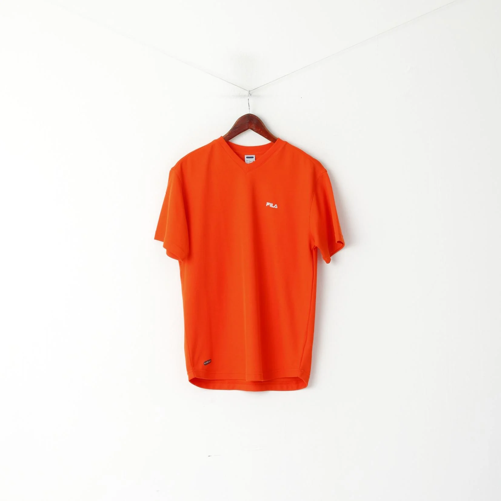 FILA Men 46/48 S Shirt Orange Performa V Neck Activewear Plain Jersey Top