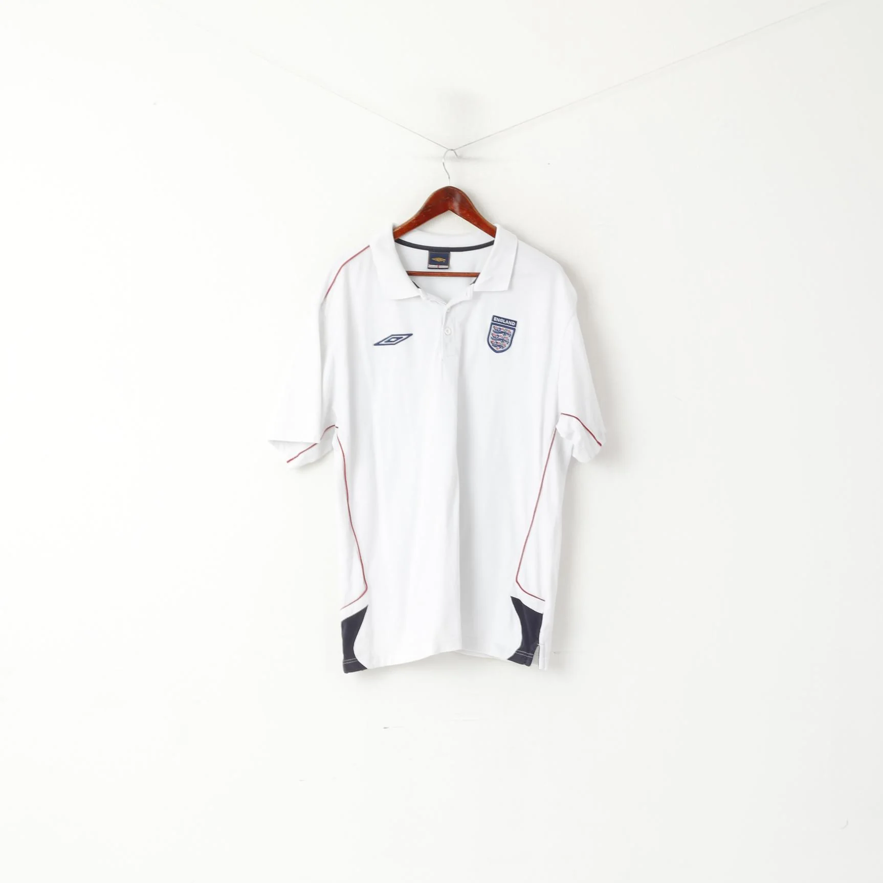 Umbro Men XXL Polo Shirt White Cotton Nationale England Football Team Top