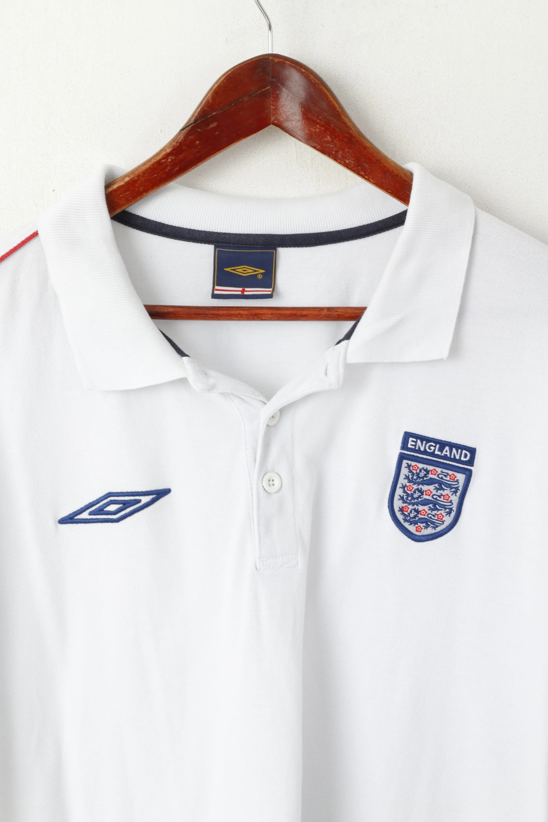 Umbro Men XXL Polo Shirt White Cotton Nationale England Football Team Top - Image 2