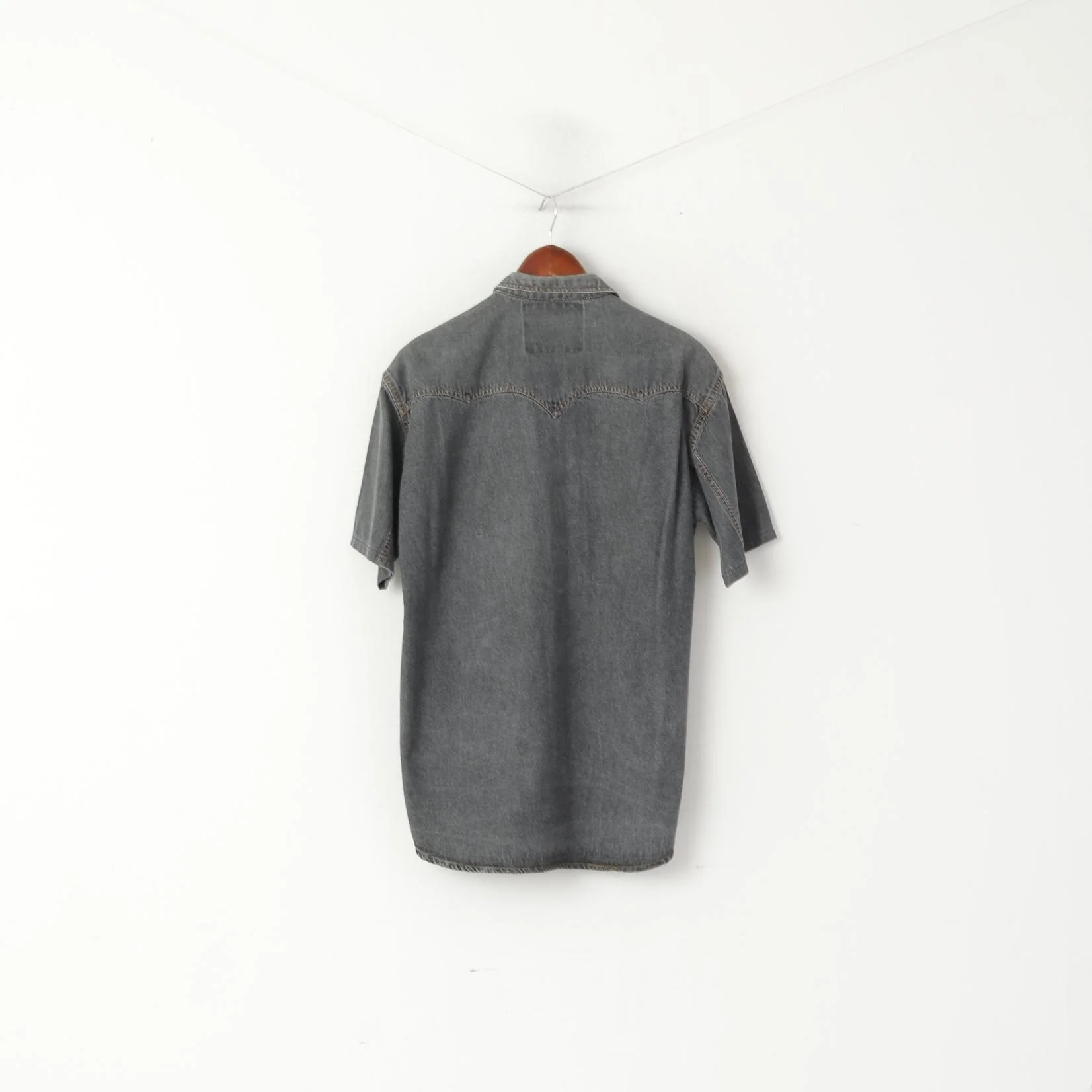 Chicanos Men M Casual Shirt Grey Denim Jeans Vintage Snap Western Cotton Top - Image 4