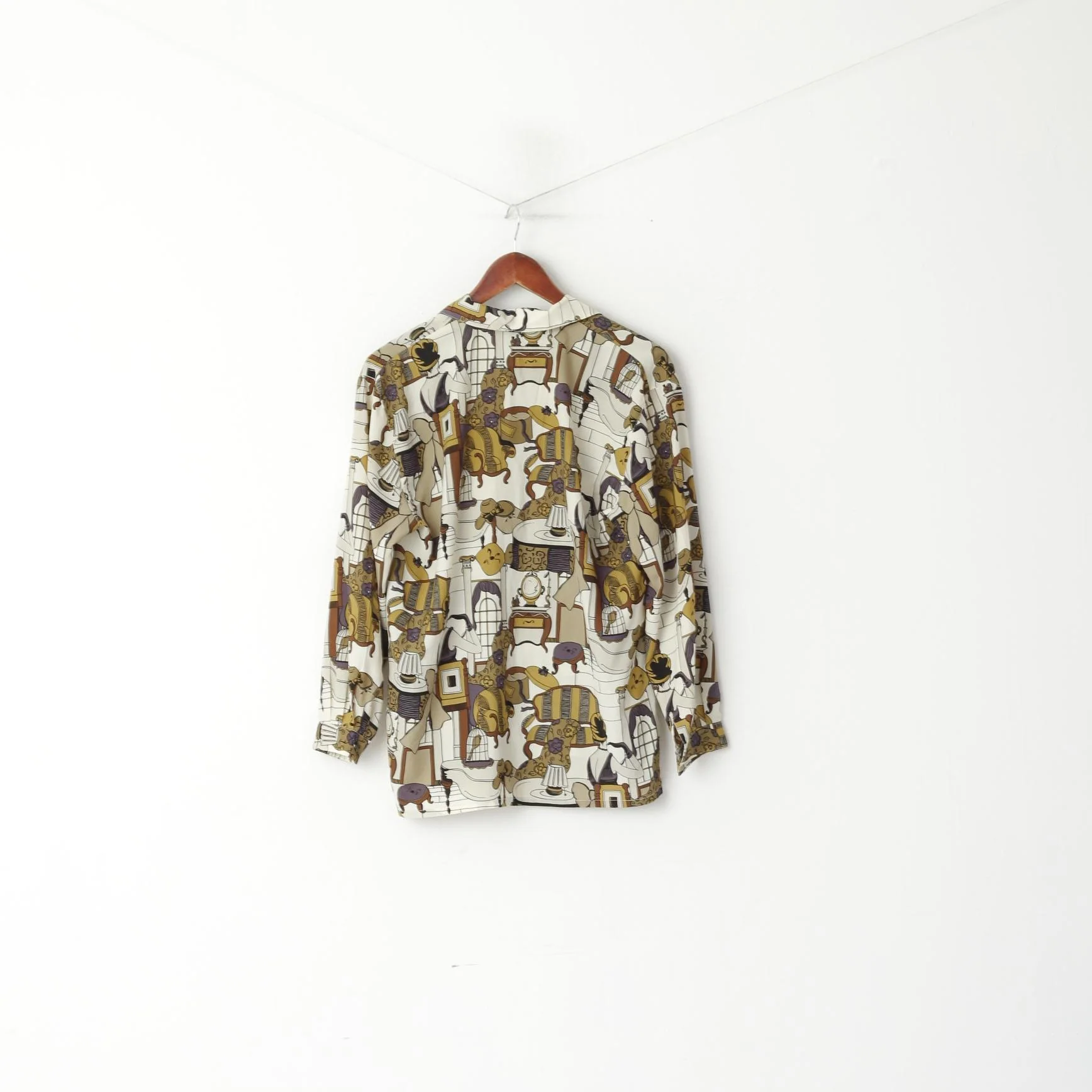 Mellann Women L Casual Shirt Cream Multi Printed Long Sleeve Vintage Top - Image 6