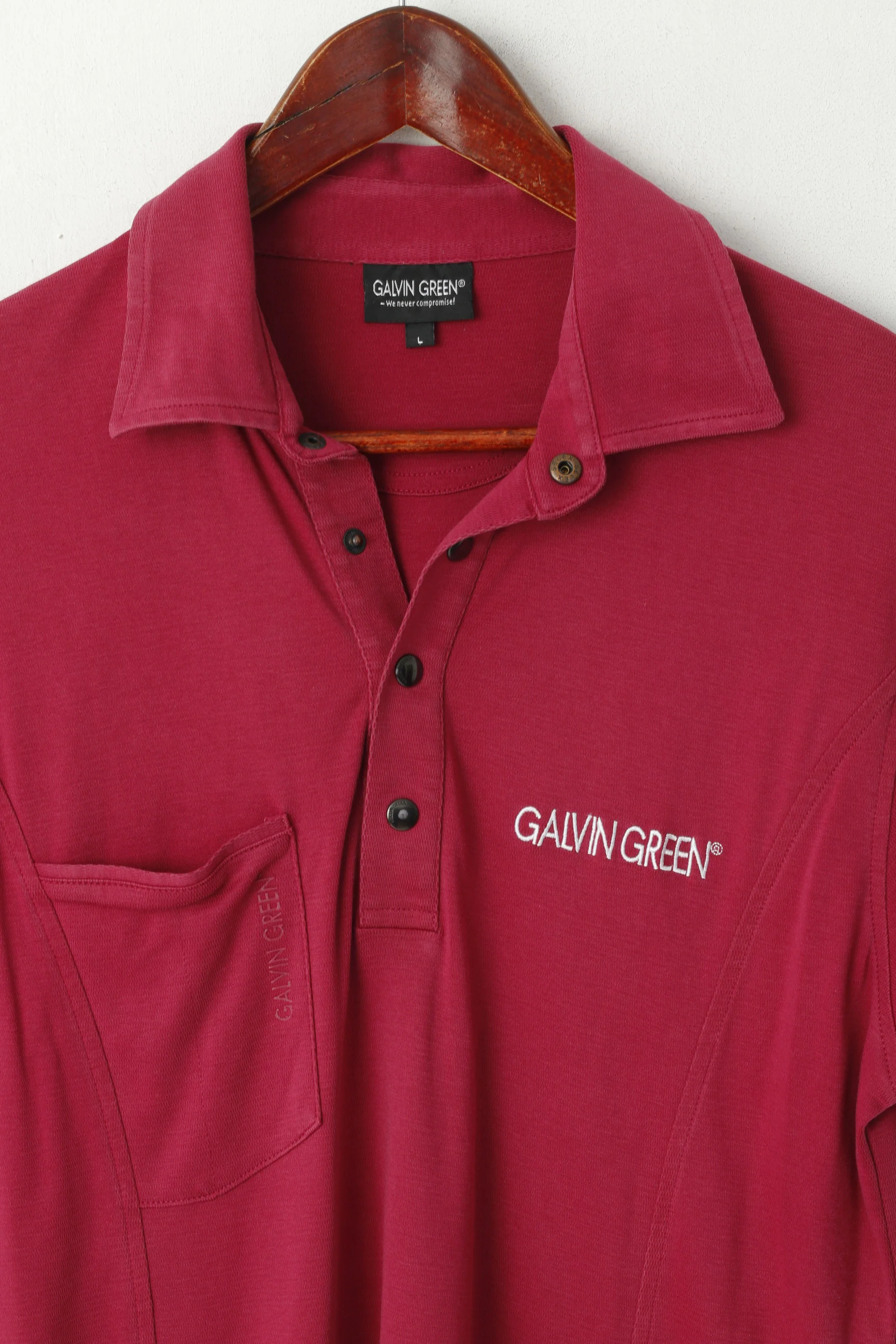 Galvin Green Men L Polo Shirt Maroon Cotton Golf Sport Snaps Short Sleeve Top - Image 2